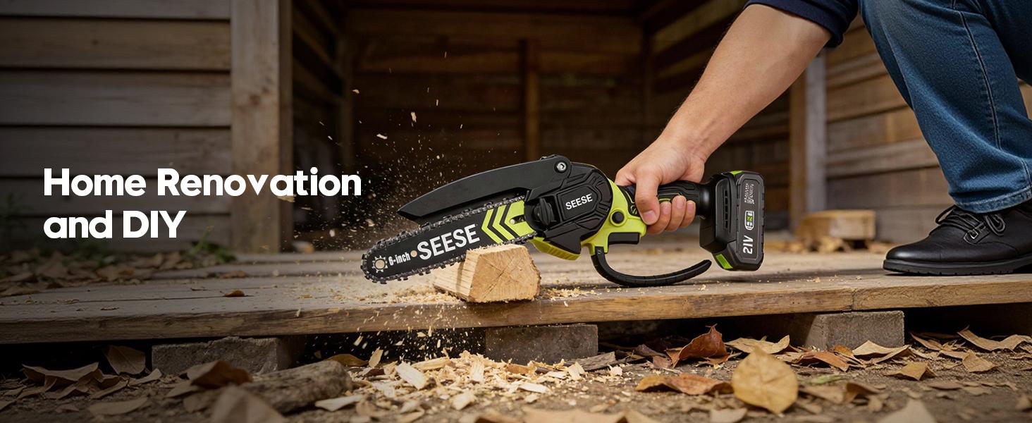 SEESE Brushless Mini ChainSaw Oil System- Portable Electric Cordless Saw for Wood Cutting, Batteries (2000mAh) ,Pruning, Gardening, Camping - Suitable for Seniors, Women Holiday gifts