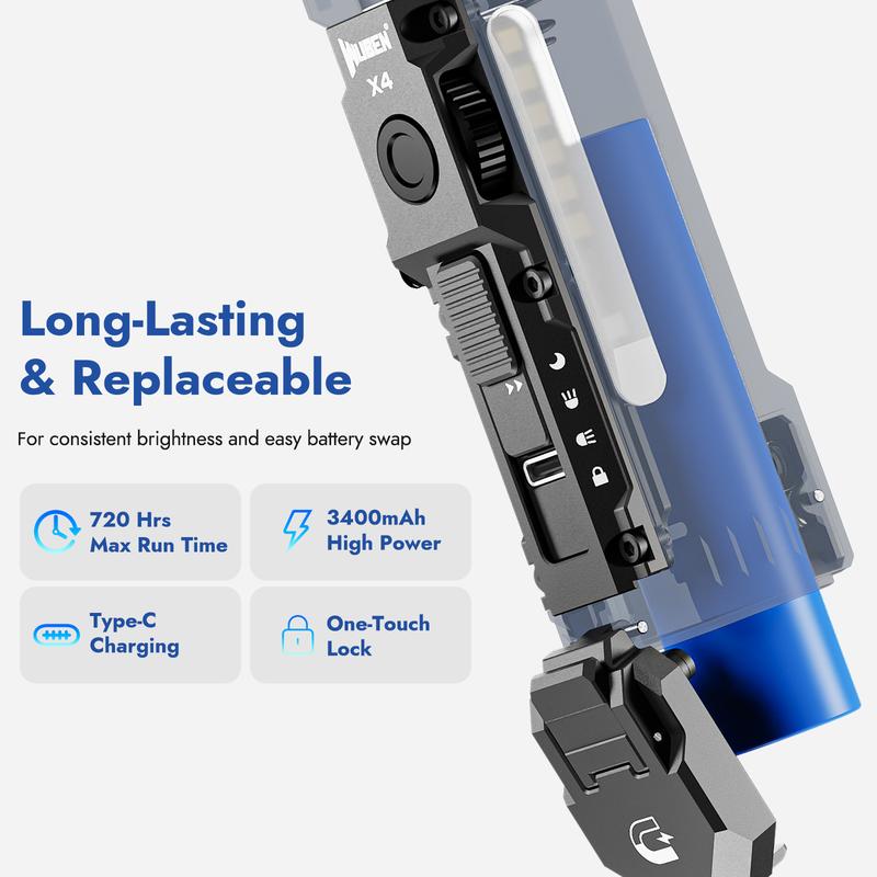 🔥Linterna recargable EDC WUBEN X4 con luz RGB — Minilinterna de 1500 lúmenes con interruptor táctico y base magnética — Linterna portátil IP68 con clip de bolsillo y carga USB-C