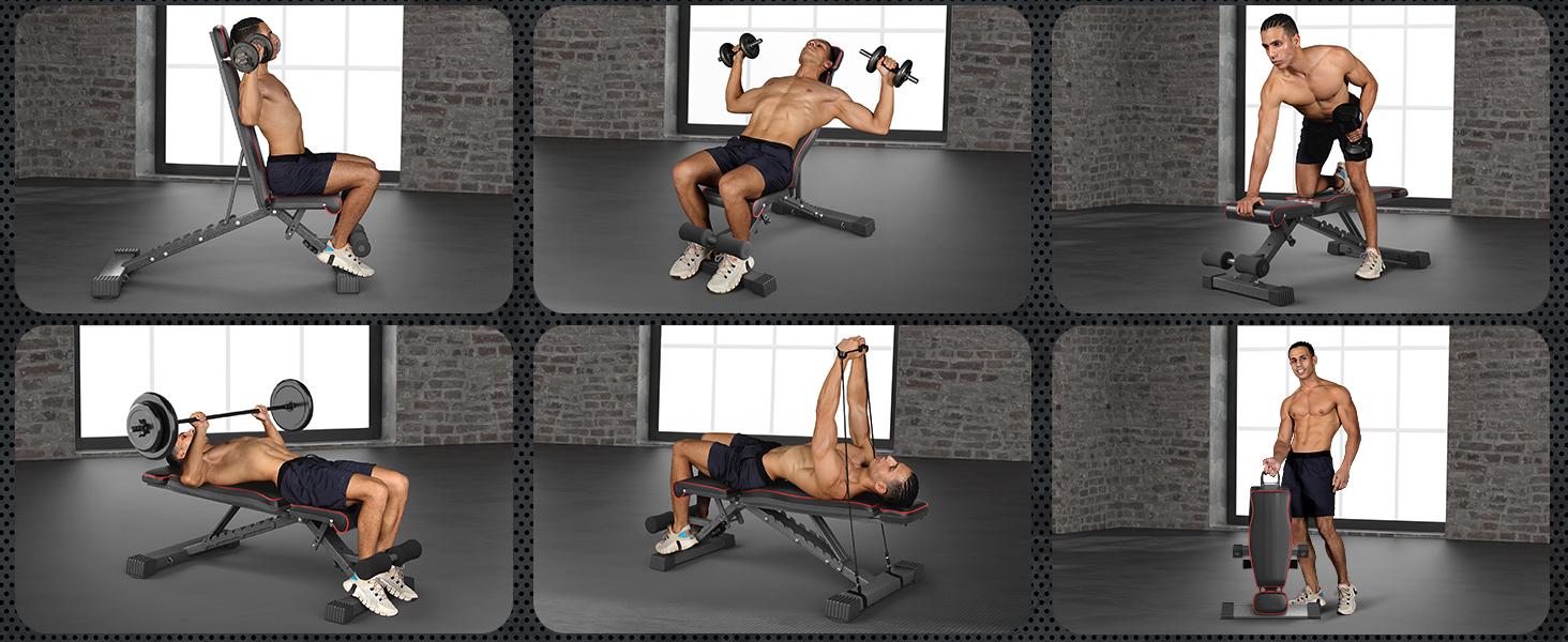 #SummerVibes Yoleo Adjustable Weight Bench, Foldable Workout Bench for Home Gym Full Body Workout Strength Training, Incline Decline Flat Utility Bench with Quick Adjustment