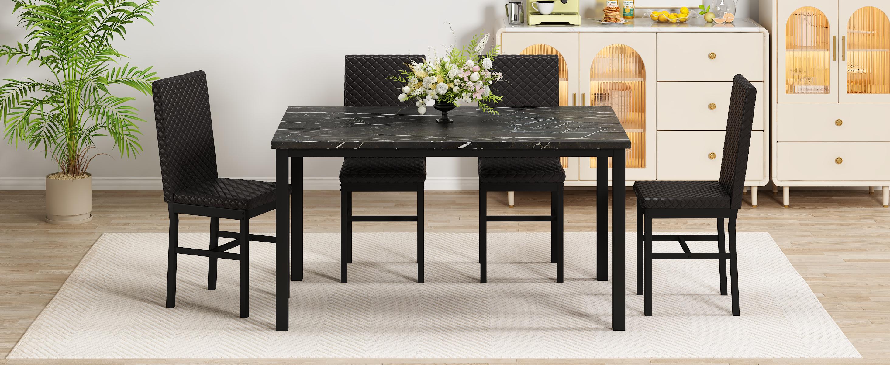 Recaceik Faux Marble Dining Table Set for 4 with 4 Upholstered Velvet Chairs 47.24"x27.5" Table 35.82" Chair Height Modern Ergonomic Home Furniture dinner chair Outdoorfun