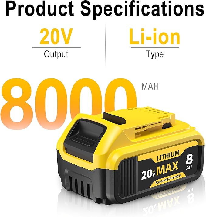 Replacement for Dewalt 20V Max Battery: 8.0Ah Lithium Batteries Compatible with Dewalt Battery DCB208 DCB200 DCB206 DCB205 DCB204 Cordless Power Tools
