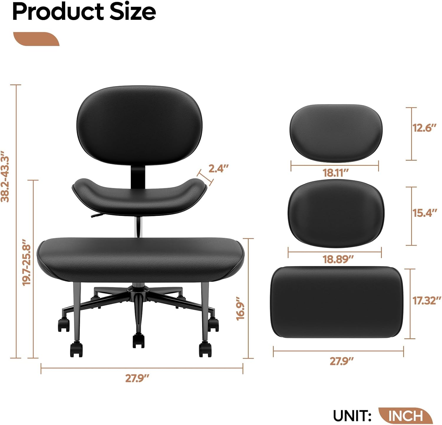 Ergonomic Cross Legged Chair, 360° Swivel Meditation Chair with Wheels, Height Adjustable Seat for ADHD, Strong Lumbar Support, Chic Home Office Furniture, Teddy Fabric, Off White