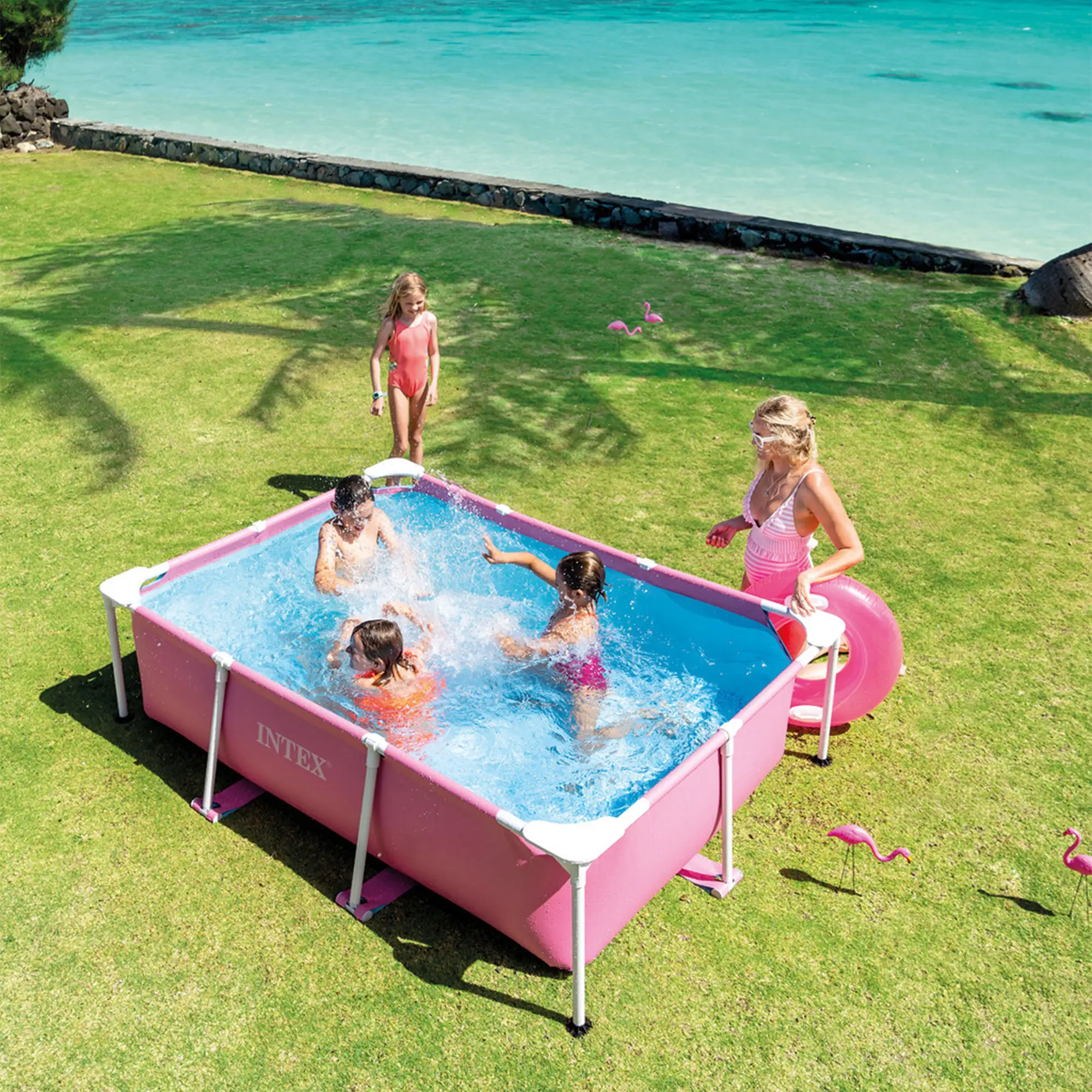 Intex Outdoor Rectangular/Round Frame Above Ground Swimming Pool, Pink/Blue 23-30 Inches Deep (pump not included)