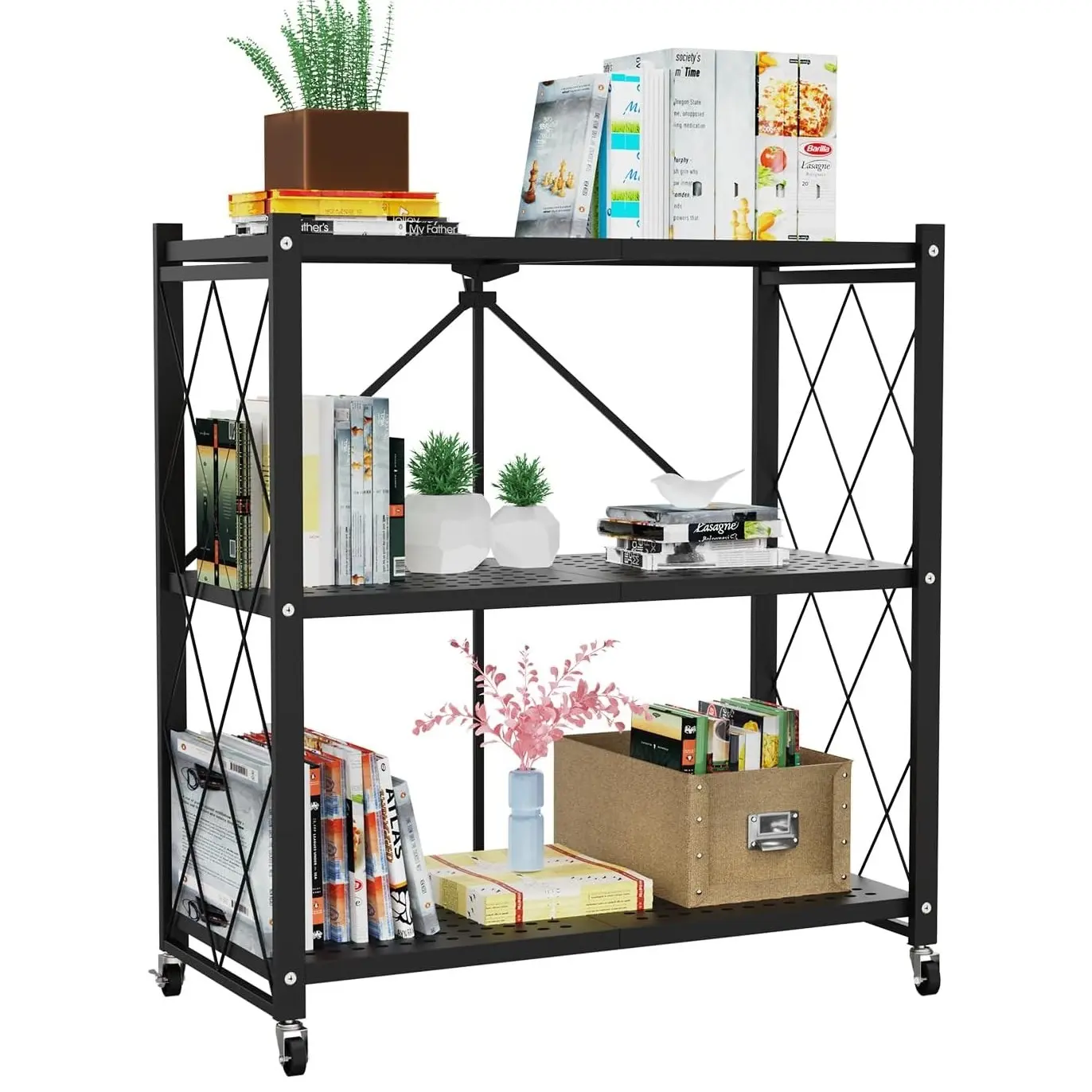 Estantería plegable metálica Lifetime Home: estante plegable, resistente y duradero, versátil (ideal para cocinas y despensas), zapatero moderno, movimiento flexible de 360 ​​grados, capacidad de carga de 40 kg (90 lbs) – Paquete de 2