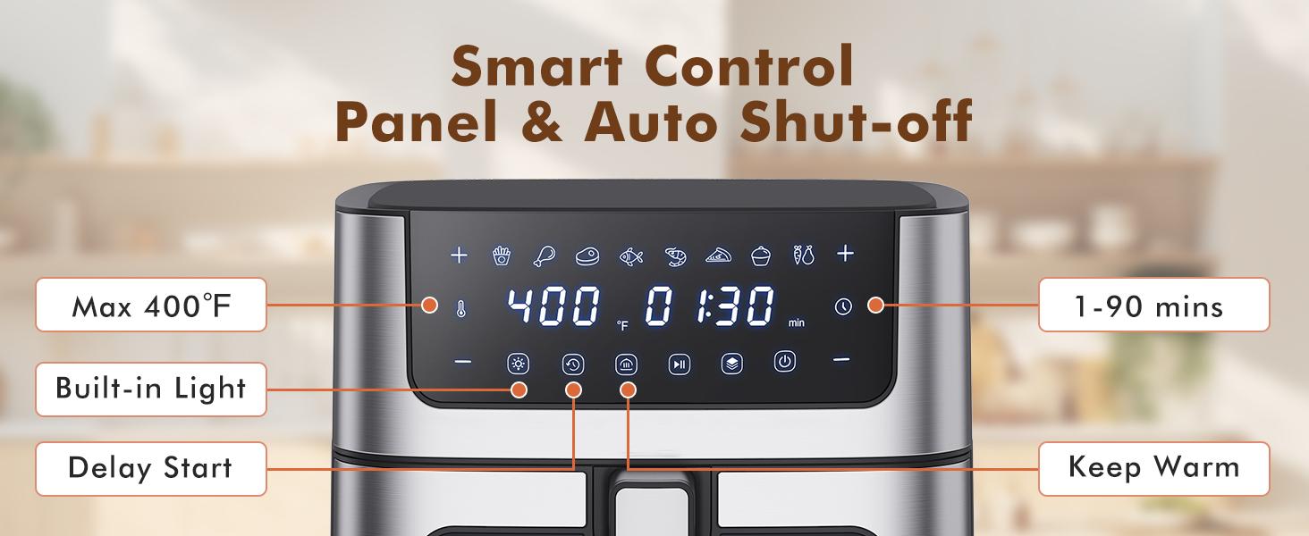 Sweetcrispy 6.34QT Air Fryer with Window 8 Food Presets 400°F Max Heat 90-Min Timer Nonstick Dishwasher-Safe Basket for Air Fry Roast Reheat Bake Stainless Steel