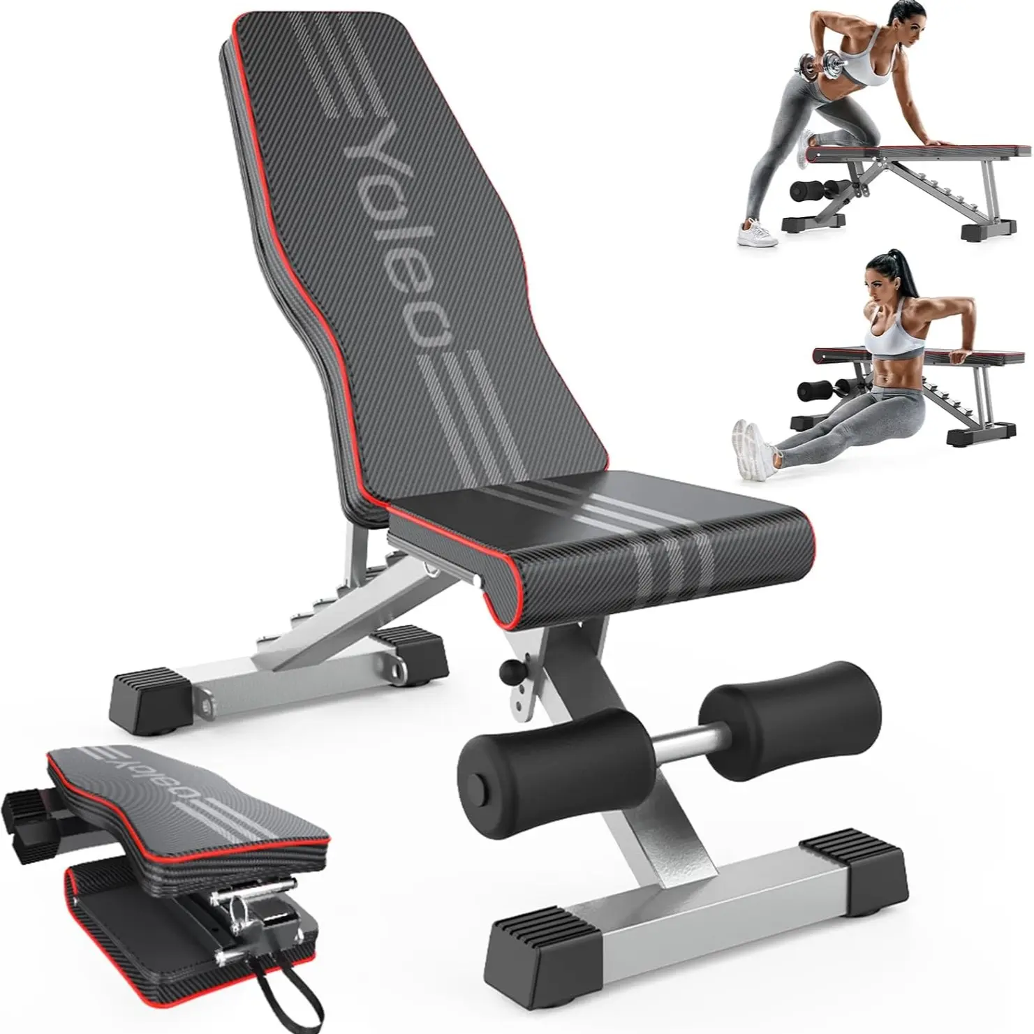 #SummerVibes Banco de pesas ajustable Yoleo — Banco de entrenamiento plegable para gimnasio en casa, ideal para ejercicios de cuerpo completo y entrenamiento de fuerza; banco utilitario con posiciones inclinada, declinada y plana, y ajuste rápido.