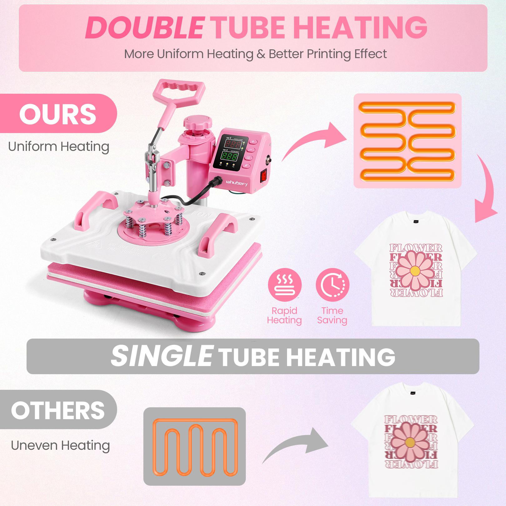 AKEYDIY Pink 15''x12'' Heat Press Machine for Tshirts, 5 in 1 Heat Transfer Machine, Heat Printing Press for Sublimation Combo with 360&deg; Swing Away for Hat Cap Mug Plate, Beginner-friendly, Christmas Gifts Design Handicraft, mothersdaygift