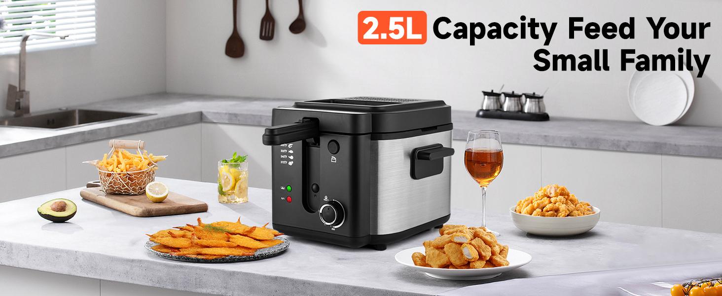 SUSTEAS Deep Fryer with Basket, 1500W Electric Deep Fryer, Temperature Control, Removable Lid, 2.6QT Non-Stick Inner Pot, Easy to Clean Cooker Springtok Cooking Food SUSTEAS Deep Fryer with Basket, 1500W Electric Deep Fryer, Temperature Control, Removable Lid, 2.6QT Non-Stick Inner Pot, Easy to Clean Cooker Springtok Cooking Food