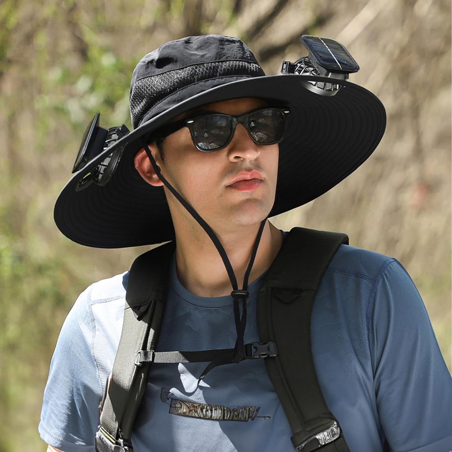 Outdoor Wide Brim Sun Hat with 2 Solar Fan Sun Bucket Hat for Men Women UPF 50+ Bucket Fishing & Beach Hat with Fan Built in