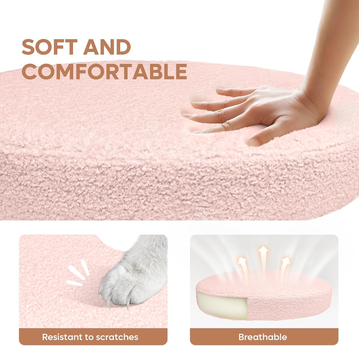 Ergonomic Cross Legged Chair, 360° Swivel Meditation Chair with Wheels, Height Adjustable Seat for ADHD, Strong Lumbar Support, Chic Home Office Furniture, Teddy Fabric, Off White