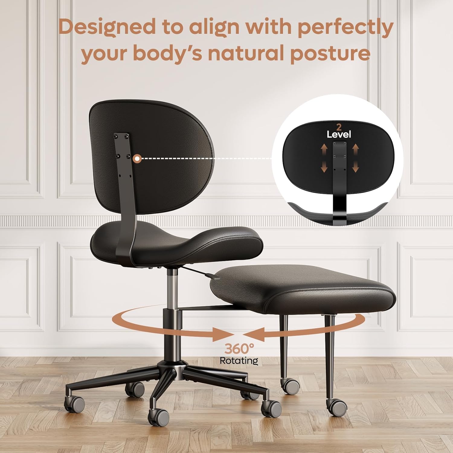 Ergonomic Cross Legged Chair, 360° Swivel Meditation Chair with Wheels, Height Adjustable Seat for ADHD, Strong Lumbar Support, Chic Home Office Furniture, Teddy Fabric, Off White