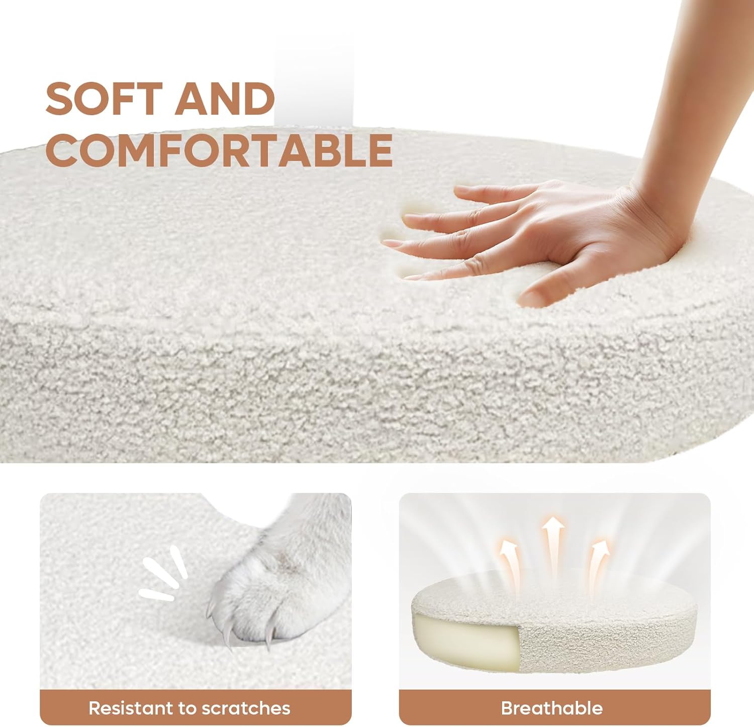 Ergonomic Cross Legged Chair, 360° Swivel Meditation Chair with Wheels, Height Adjustable Seat for ADHD, Strong Lumbar Support, Chic Home Office Furniture, Teddy Fabric, Off White