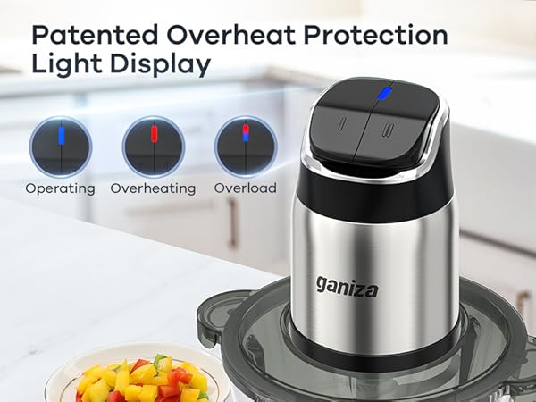 Ganiza Food Processor with 8 Cup Glass Bowls & 8 Cup Stainless Steel 2-Speed Food Chopper Meat Grinder  Upgraded Button & Smart Overheat Protection Light - Includes Clean Brush 2 Sets of Blades Kitchen Vegetable Slicer Vegetable Cutter Kitchen Appliances