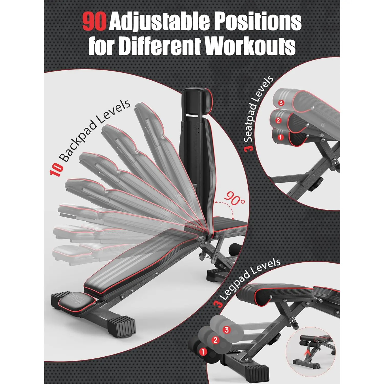 #SummerVibes Banco de pesas ajustable Yoleo — Banco de entrenamiento plegable para gimnasio en casa, ideal para ejercicios de cuerpo completo y entrenamiento de fuerza; banco utilitario con posiciones inclinada, declinada y plana, y ajuste rápido.