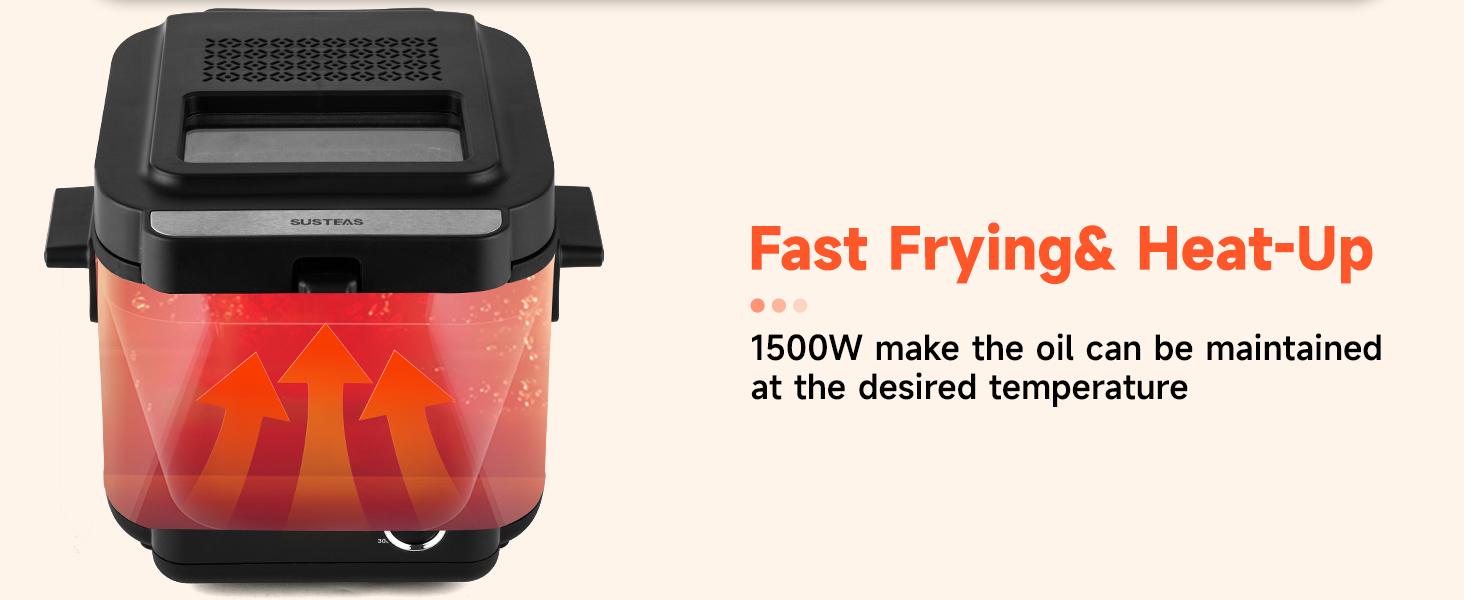 SUSTEAS Deep Fryer with Basket, 1500W Electric Deep Fryer, Temperature Control, Removable Lid, 2.6QT Non-Stick Inner Pot, Easy to Clean Cooker Springtok Cooking Food SUSTEAS Deep Fryer with Basket, 1500W Electric Deep Fryer, Temperature Control, Removable Lid, 2.6QT Non-Stick Inner Pot, Easy to Clean Cooker Springtok Cooking Food