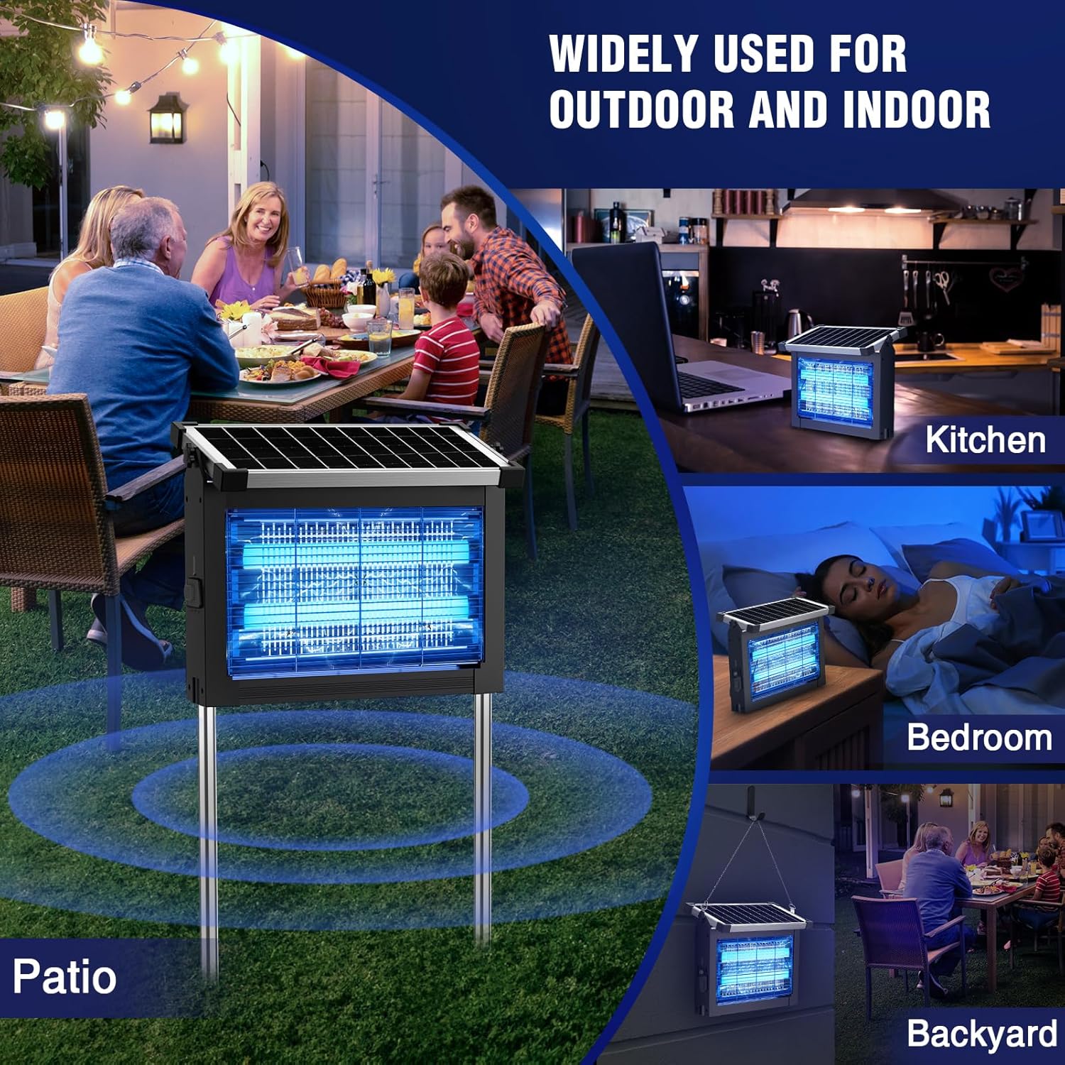 Solar Bug Zapper Outdoor, Wireless Portable Camping Mosquito Zapper with Panel Sensor, Fly Traps with 10FT Extension Cord, Fly Zapper, Mosquito Killer, Electric Trap Ideal for Home, Patio, Backyard