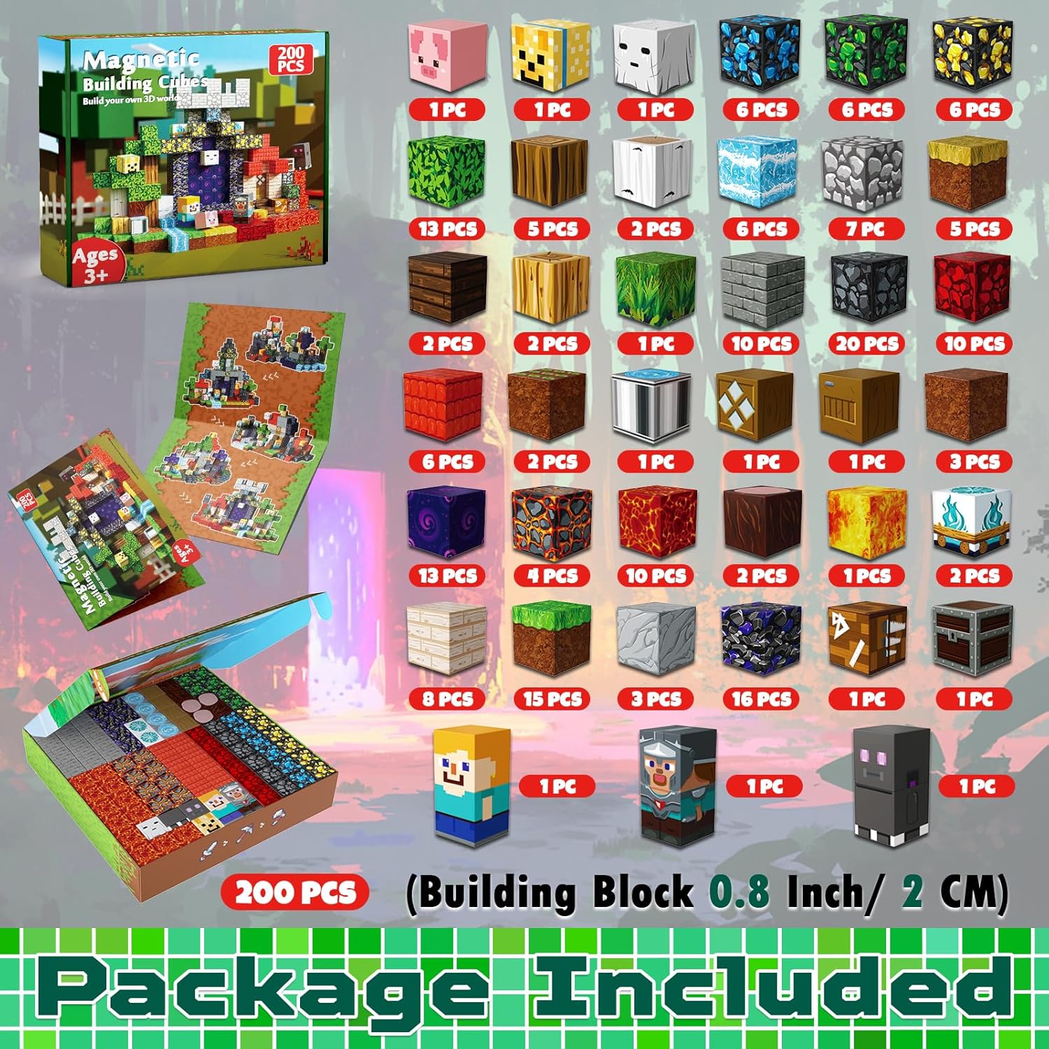 200 PCS Magnetic Blocks - Magnet Tiles Toys for Kids, Boys and Girls, Magnetic Building Blocks Cubes, Stacking Magnets for Kids, Birthday Gifts for Boys and Girls Age 3+ Years Old