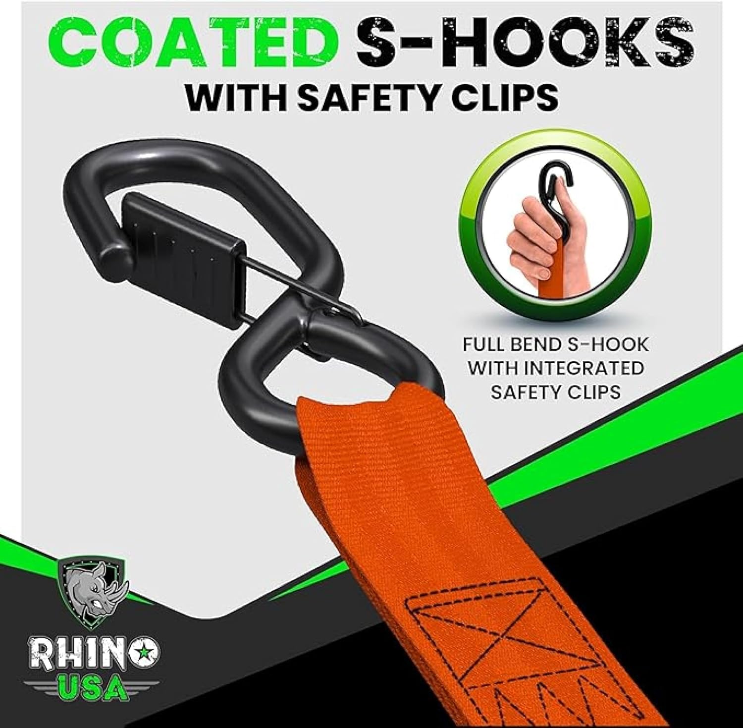 Rhino USA Retractable Ratchet Straps (2-Pack) - 1 Inch x 10 Feet (1,209lb Break Strength) - Heavy Duty Auto Self Retracting Tie Down Straps for Truck, Cargo Trailer, Motorcycle, Rad & More - Black