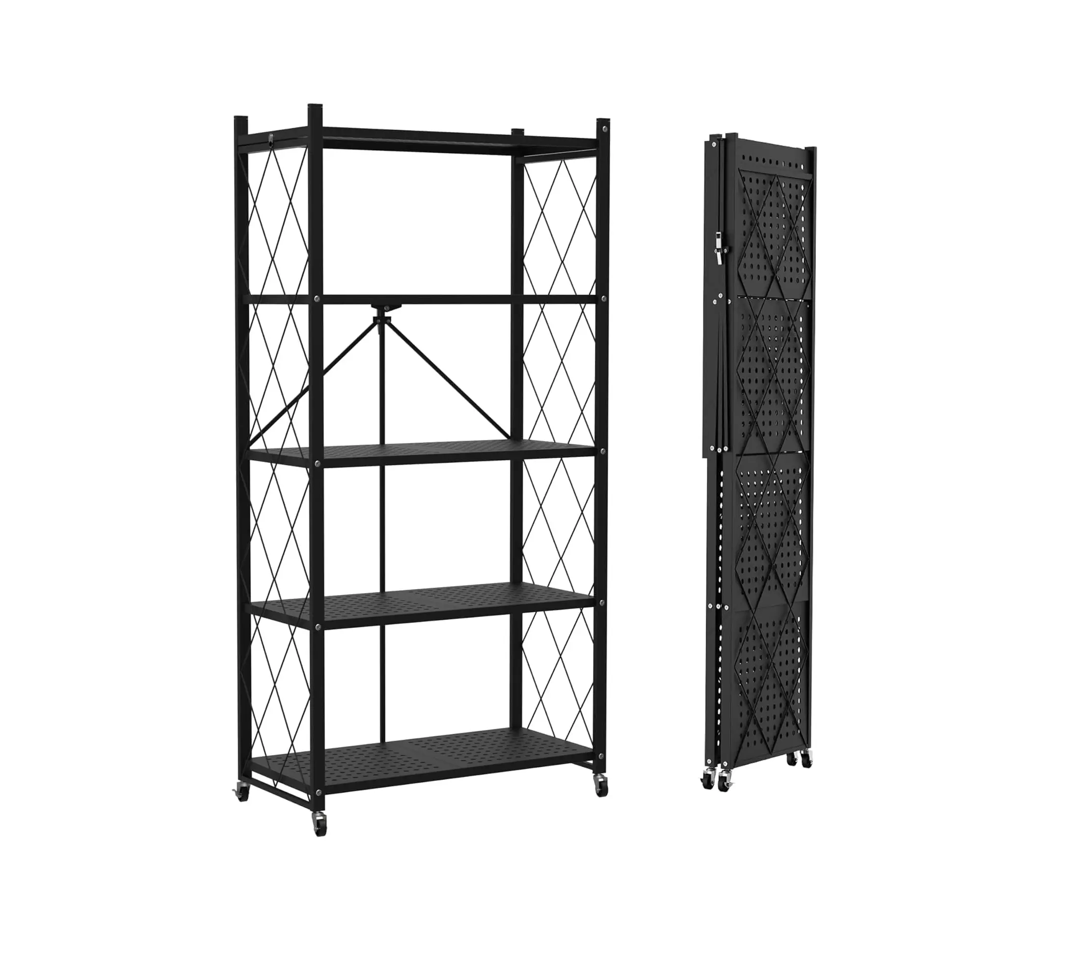 Estantería plegable metálica Lifetime Home: estante plegable, resistente y duradero, versátil (ideal para cocinas y despensas), zapatero moderno, movimiento flexible de 360 ​​grados, capacidad de carga de 40 kg (90 lbs) – Paquete de 2