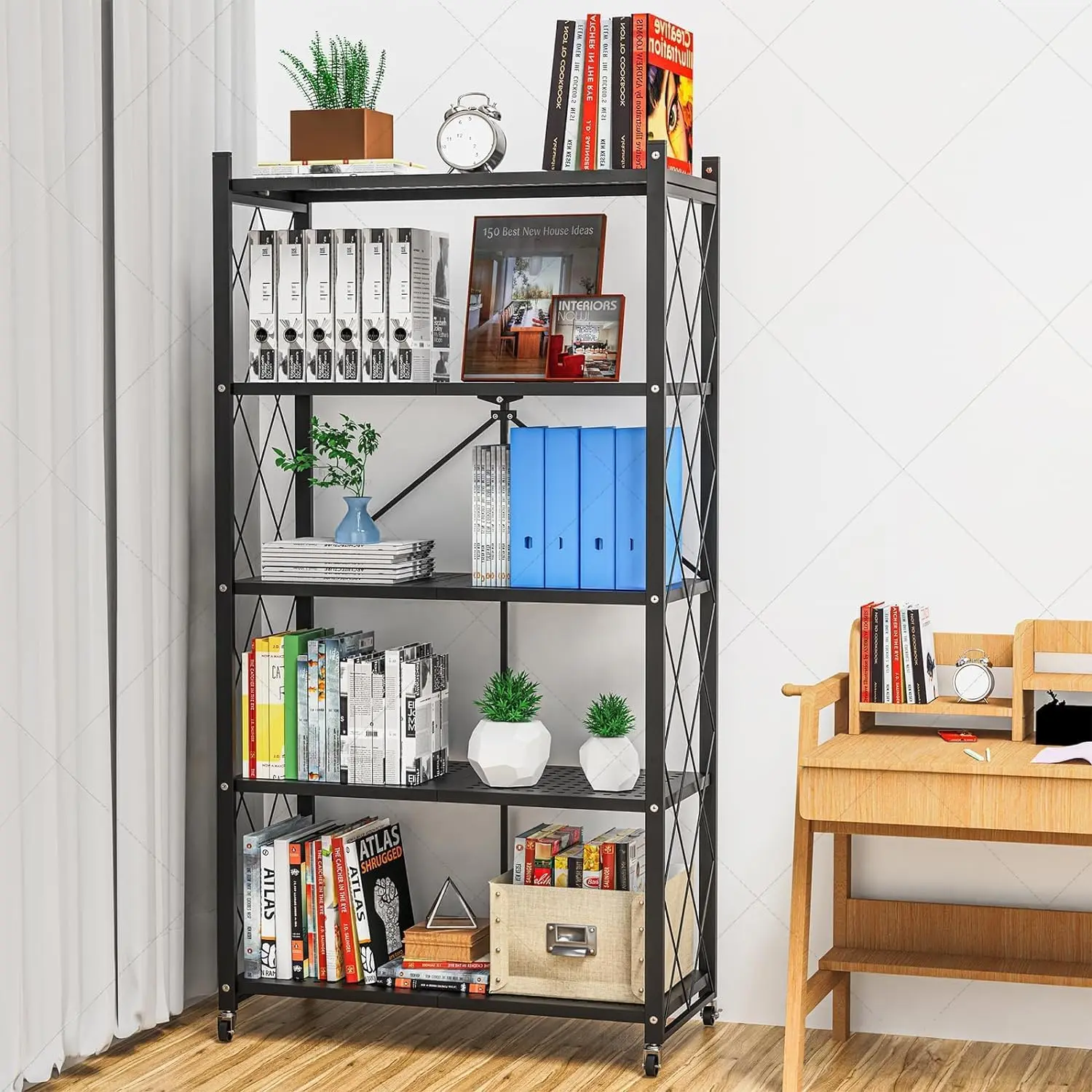 Estantería plegable metálica Lifetime Home: estante plegable, resistente y duradero, versátil (ideal para cocinas y despensas), zapatero moderno, movimiento flexible de 360 ​​grados, capacidad de carga de 40 kg (90 lbs) – Paquete de 2