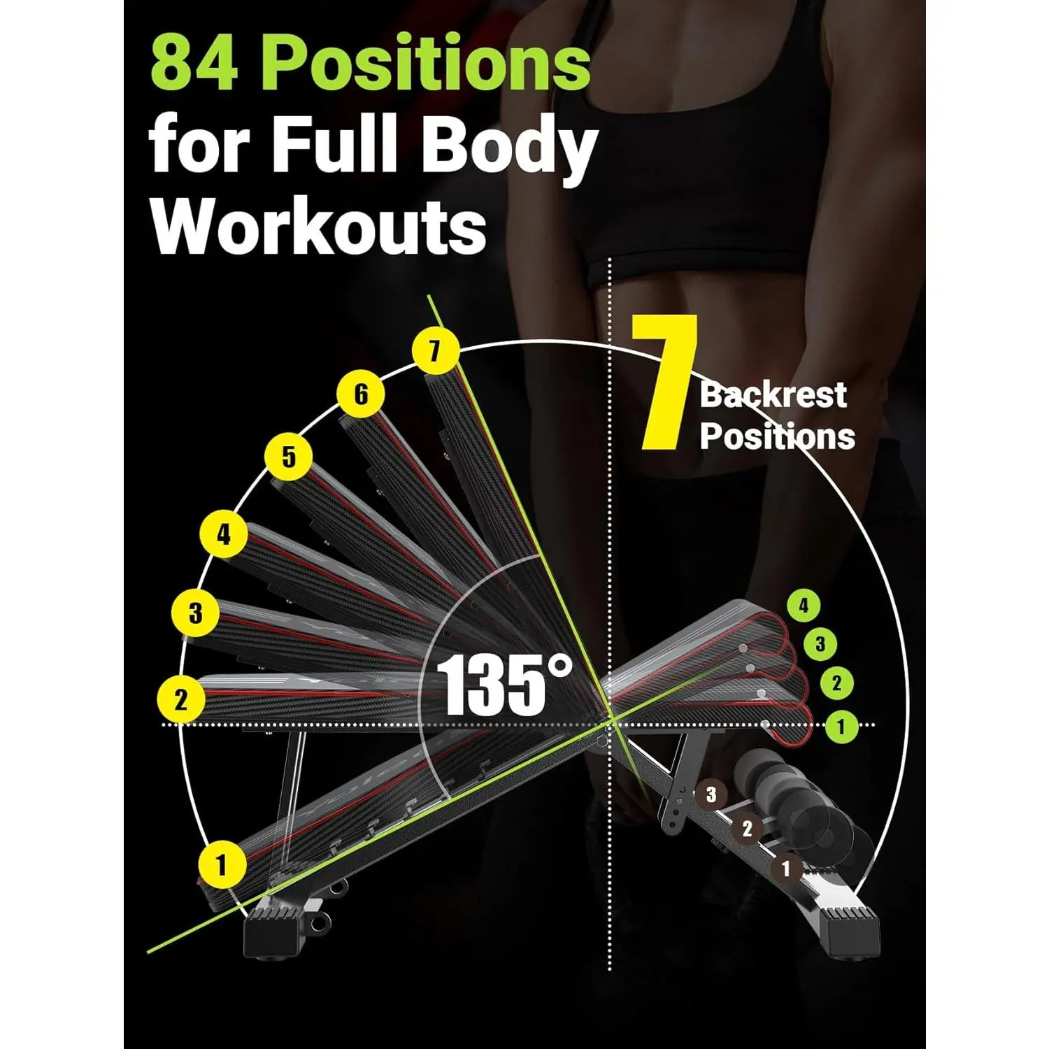 #SummerVibes Banco de pesas ajustable Yoleo — Banco de entrenamiento plegable para gimnasio en casa, ideal para ejercicios de cuerpo completo y entrenamiento de fuerza; banco utilitario con posiciones inclinada, declinada y plana, y ajuste rápido.