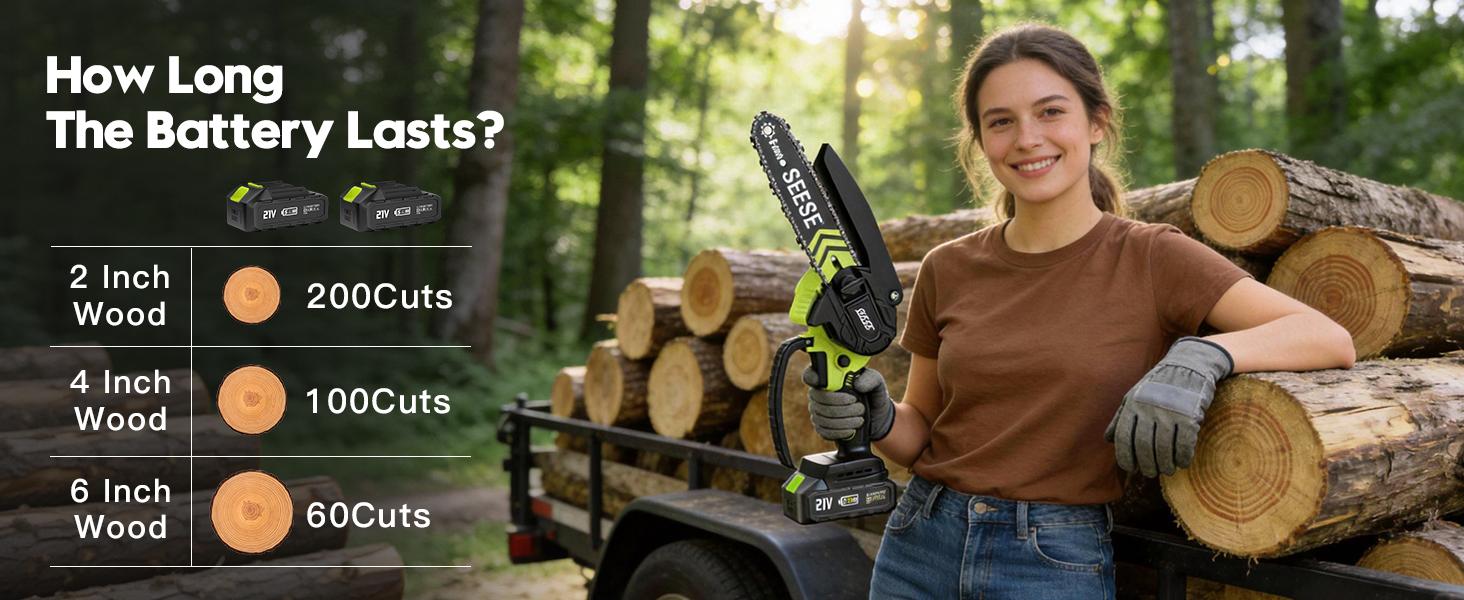 SEESE Brushless Mini ChainSaw Oil System- Portable Electric Cordless Saw for Wood Cutting, Batteries (2000mAh) ,Pruning, Gardening, Camping - Suitable for Seniors, Women Holiday gifts