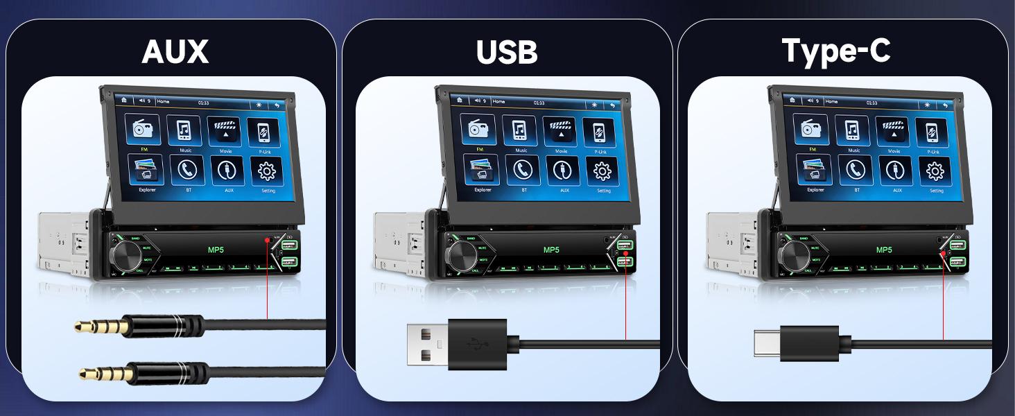 Car Stereo Single Din Touchscreen, 7 Inch Flip Out Car Radio 1 DIN with Bluetooth FM Radio Mirror Link for Android/iOS Phone Support TF/USB + Camera + MIC