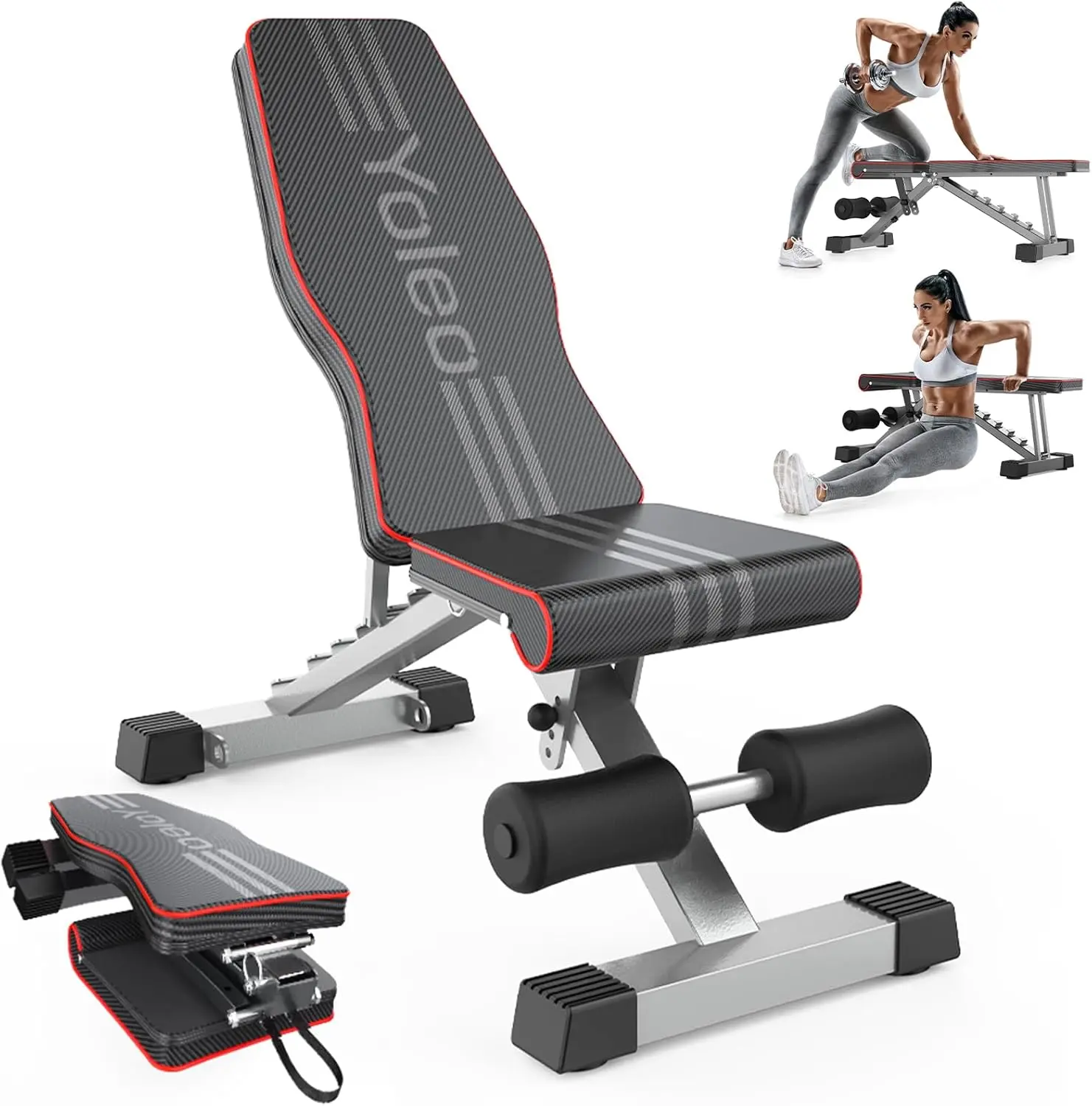 #SummerVibes Banco de pesas ajustable Yoleo — Banco de entrenamiento plegable para gimnasio en casa, ideal para ejercicios de cuerpo completo y entrenamiento de fuerza; banco utilitario con posiciones inclinada, declinada y plana, y ajuste rápido.