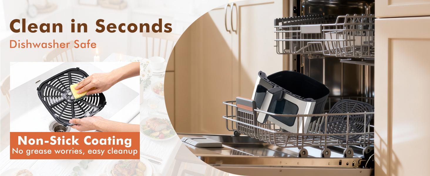 Sweetcrispy 6.34QT Air Fryer with Window 8 Food Presets 400°F Max Heat 90-Min Timer Nonstick Dishwasher-Safe Basket for Air Fry Roast Reheat Bake Stainless Steel