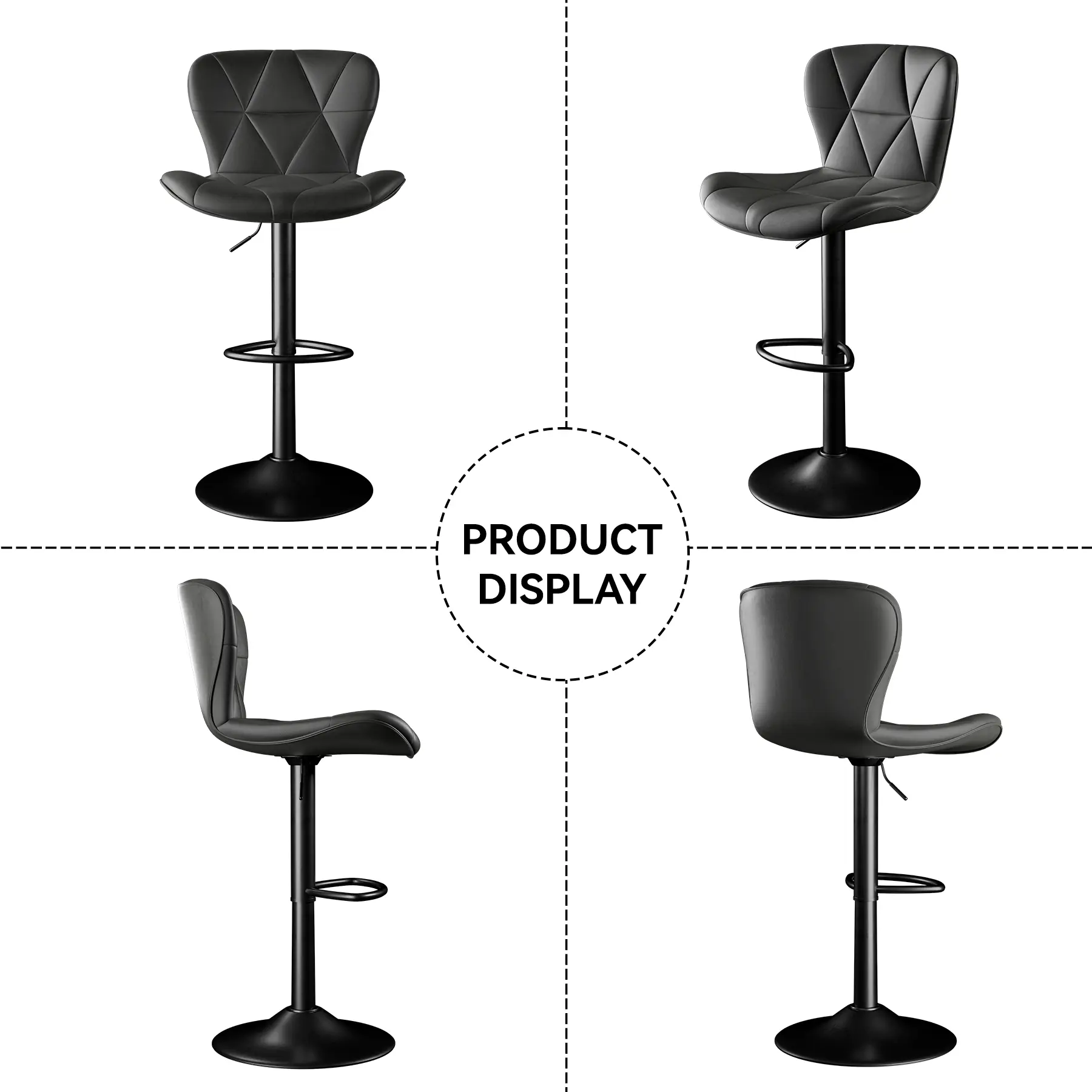 Taburetes de bar de estilo moderno, taburetes de bar giratorios ajustables tapizados en piel sintética, taburetes de bar para isla con respaldo (aptos para la altura de la encimera): 2 piezas
