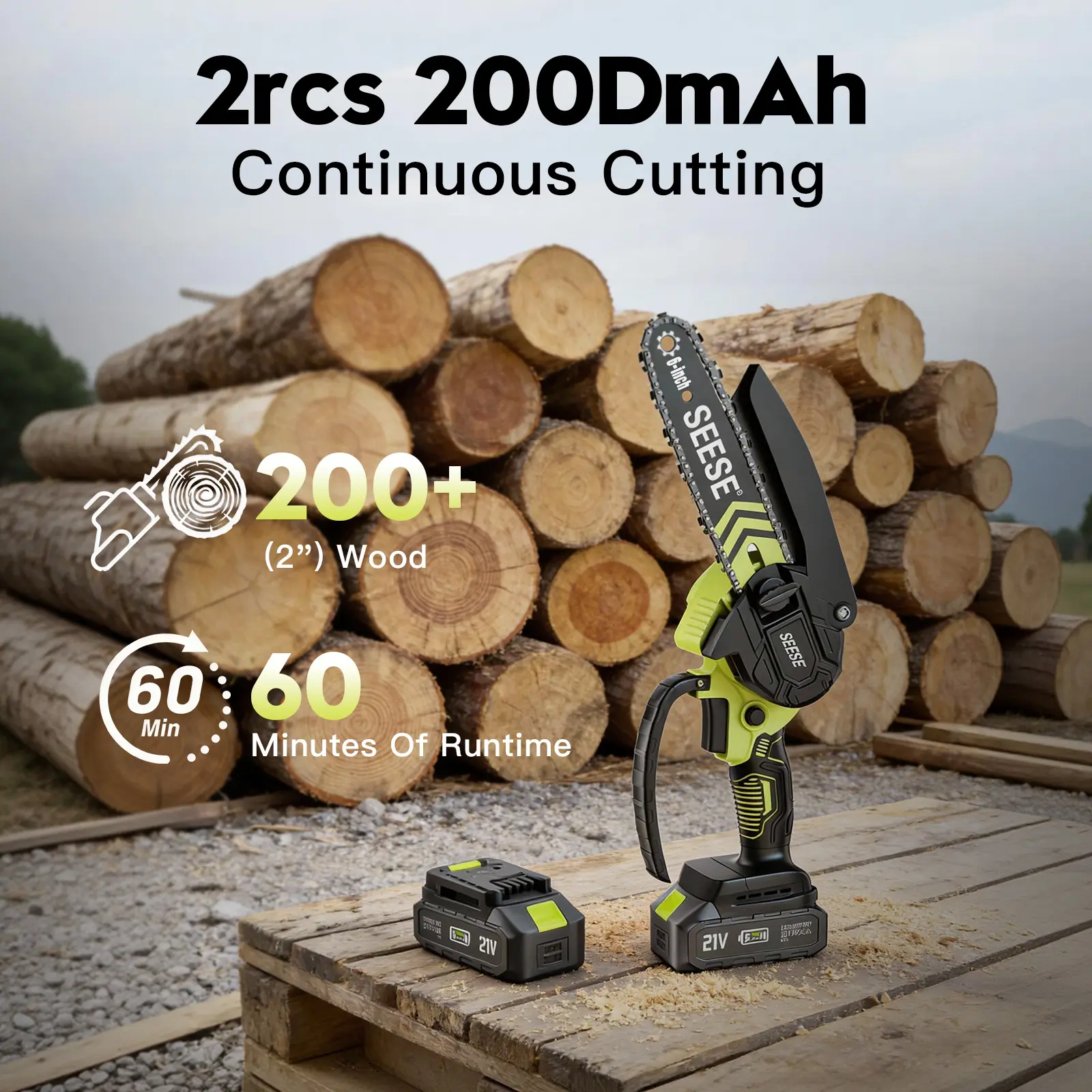 ⭐⭐Sierra eléctrica para madera sin escobillas con sistema de lubricación automática — Sierra eléctrica portátil inalámbrica para madera (con batería de 2000 mAh)