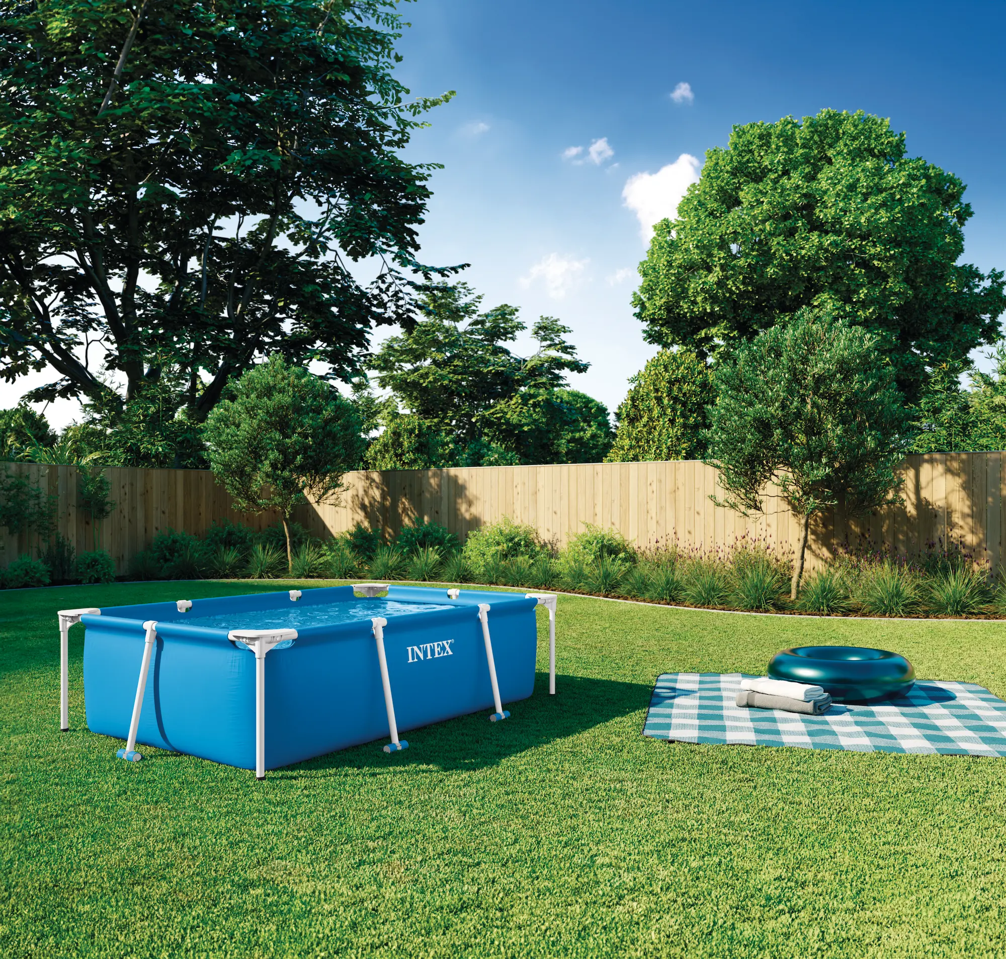 Intex Outdoor Rectangular/Round Frame Above Ground Swimming Pool, Pink/Blue 23-30 Inches Deep (pump not included)