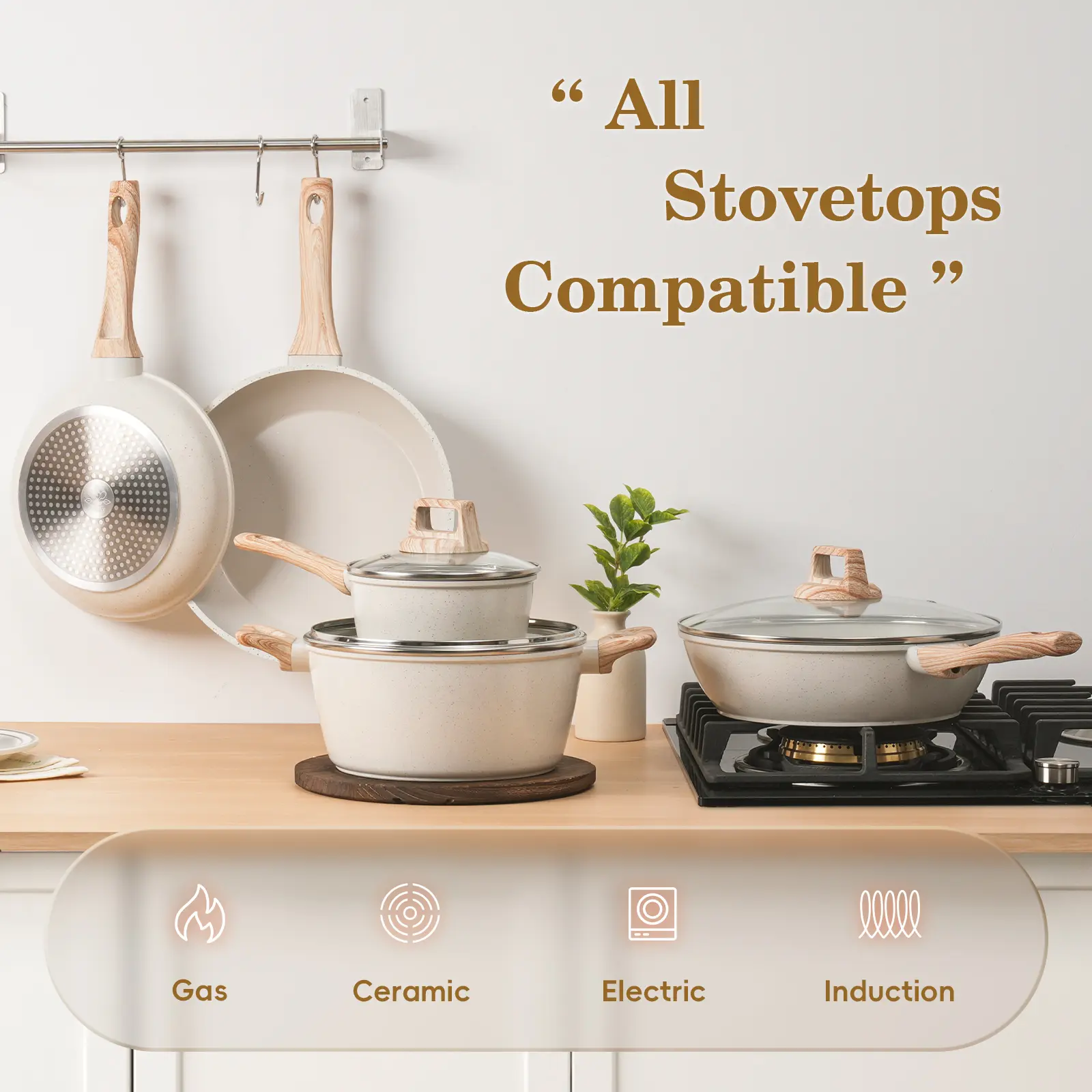 ⭐Juego de utensilios de cocina antiadherentes SODAY, juego de 12 piezas, juego de cocina antiadherente no tóxico y saludable, que incluye sartén, olla para guisos, tapa de vidrio, etc., utensilios de cocina, ¡oferta especial!