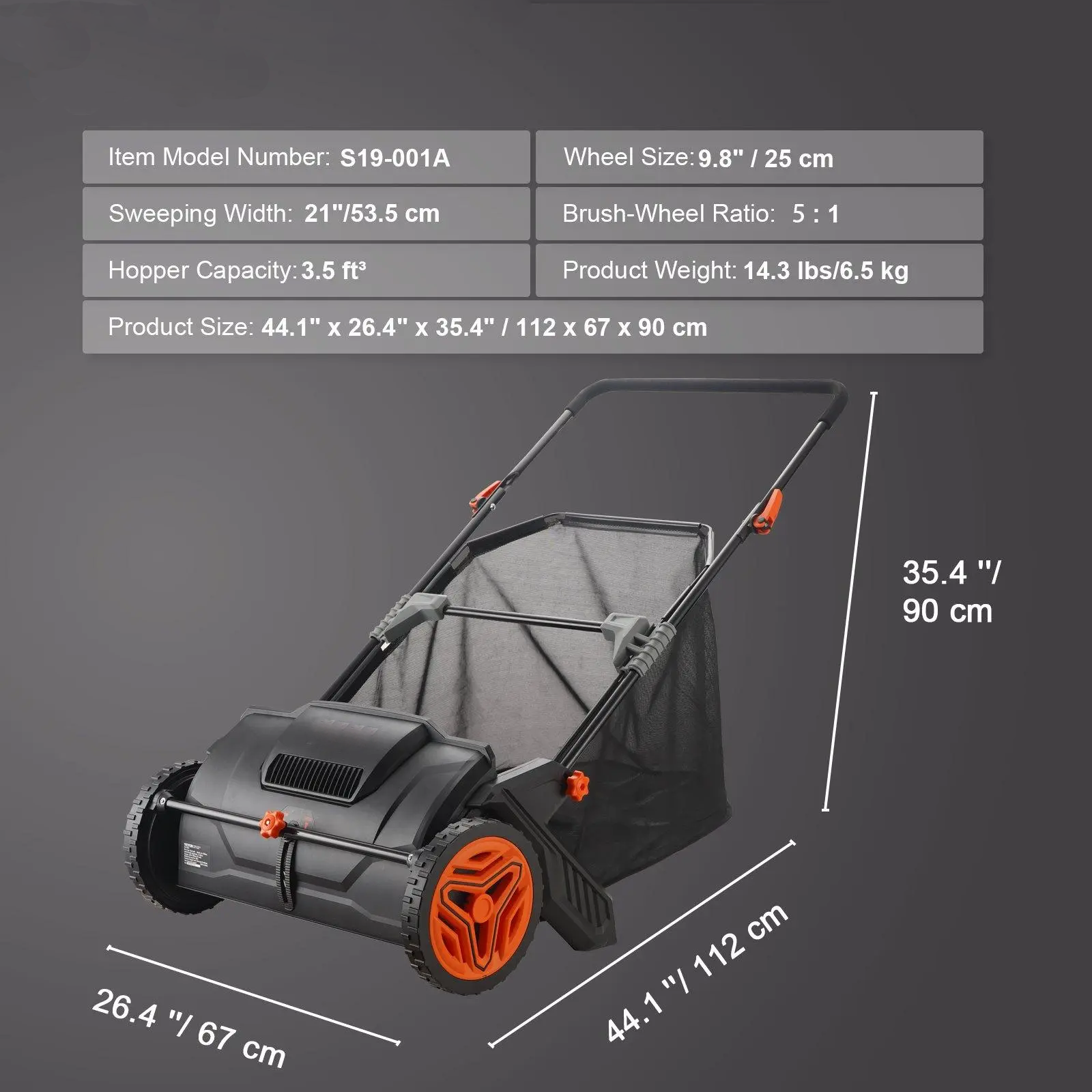[Flash Sale]Push Lawn Sweeper, 21inch Leaf & Grass Collector, Heavy Duty Thickened Steel Durable to Use with Large Capacity 3.5 cu. ft. Mesh Collection Hopper Bag, 2 Spinning Brushes