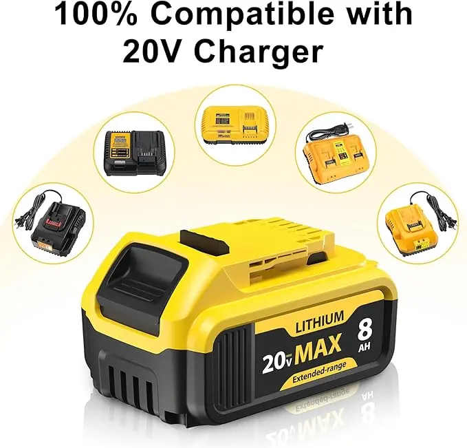 🔋 (Dewalt) Batería de repuesto 20V Max: Batería de iones de litio de 8.0 Ah — Compatible con las herramientas eléctricas inalámbricas de las series Dewalt DCB208, DCB200, DCB206, DCB205 y DCB204.