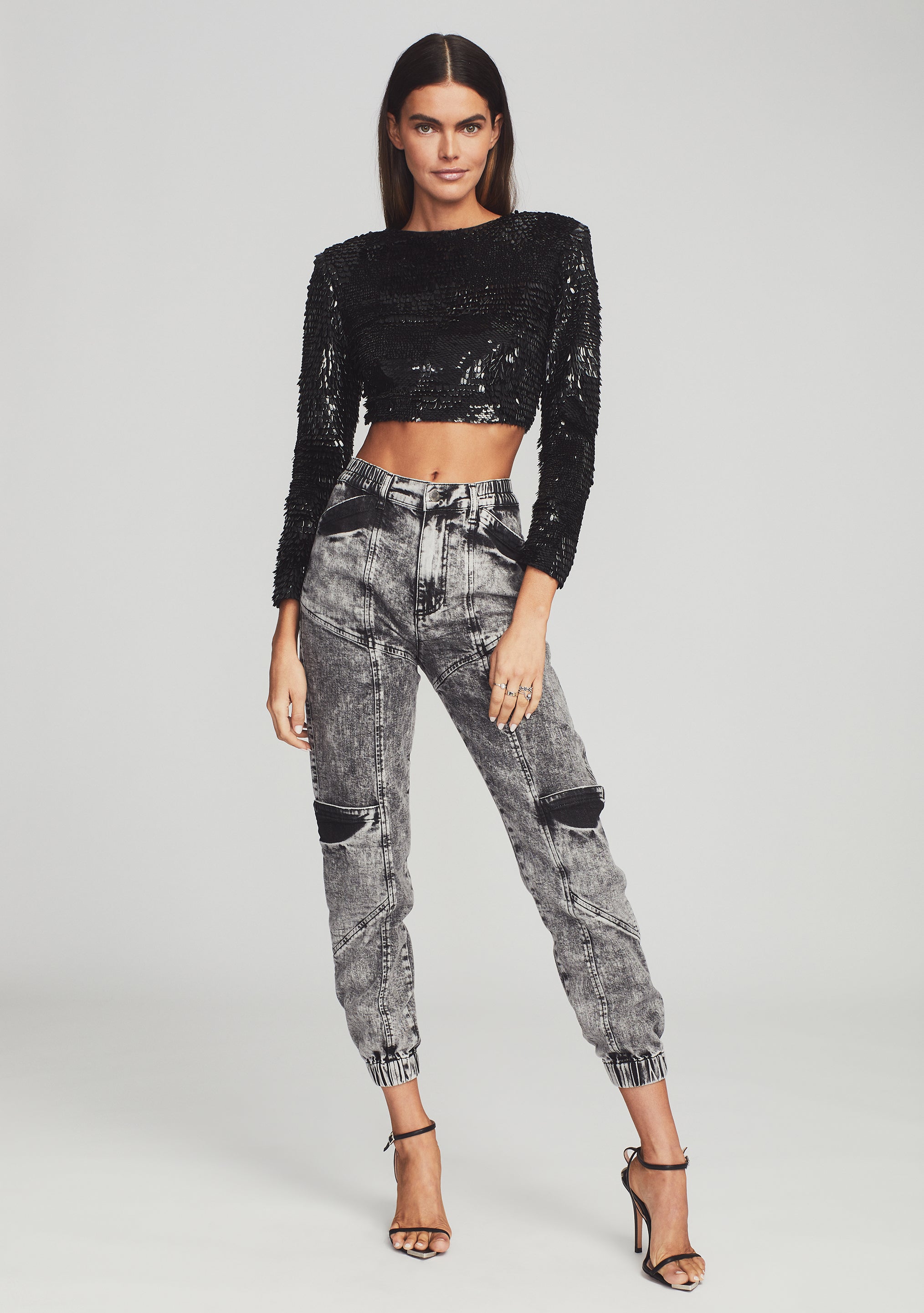 Leanne Feather Sequin Top-Cup Shy