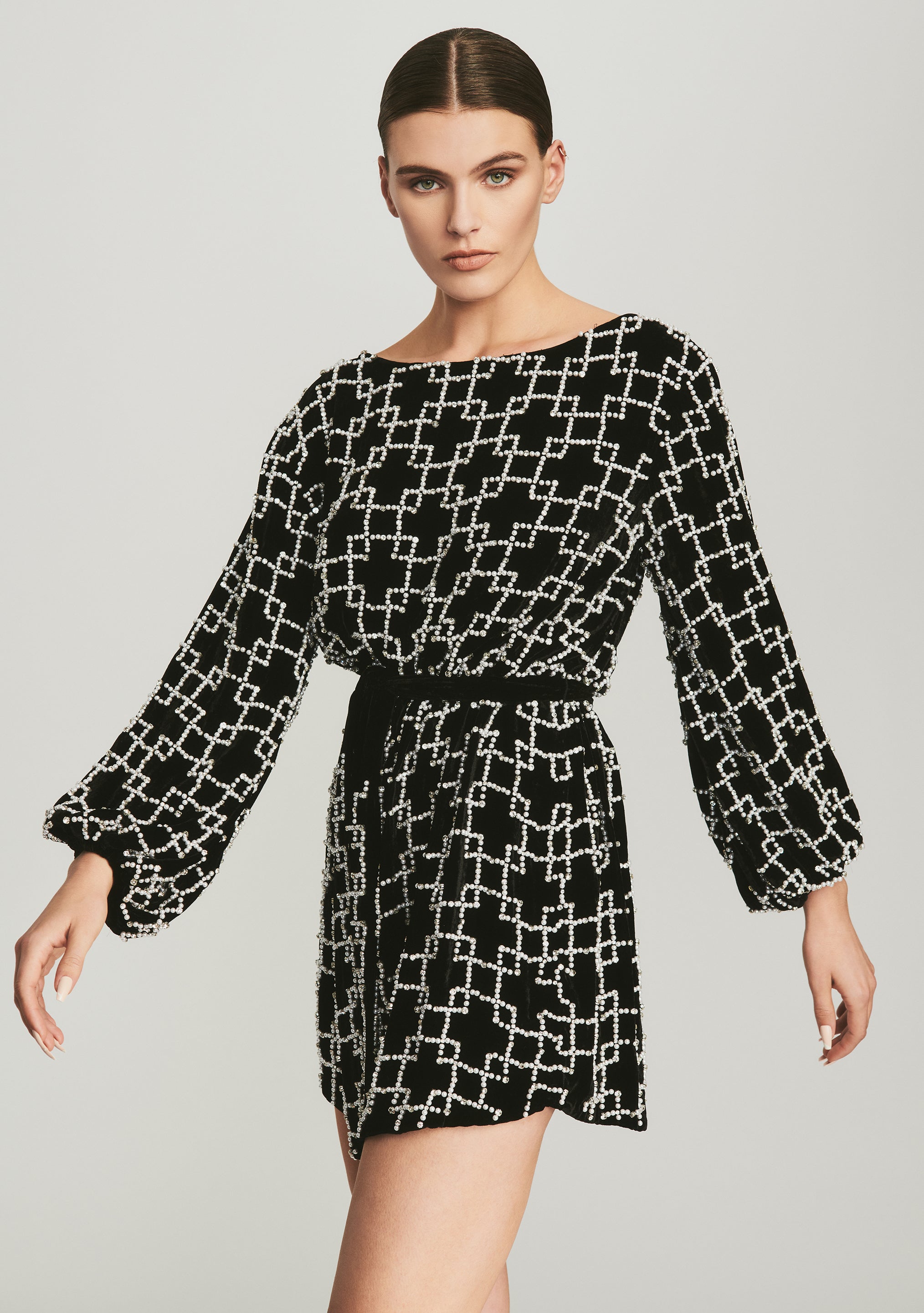 Pearl Grid Grace Dress-Cup Shy