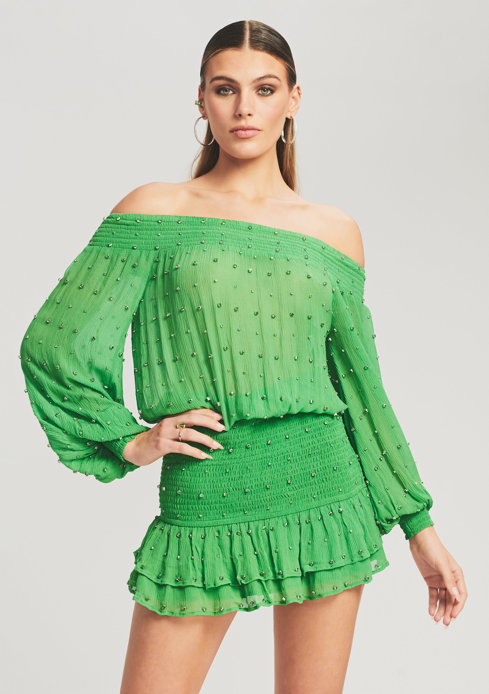 Taisha Embellished Silk Chiffon Dress-Cup Shy