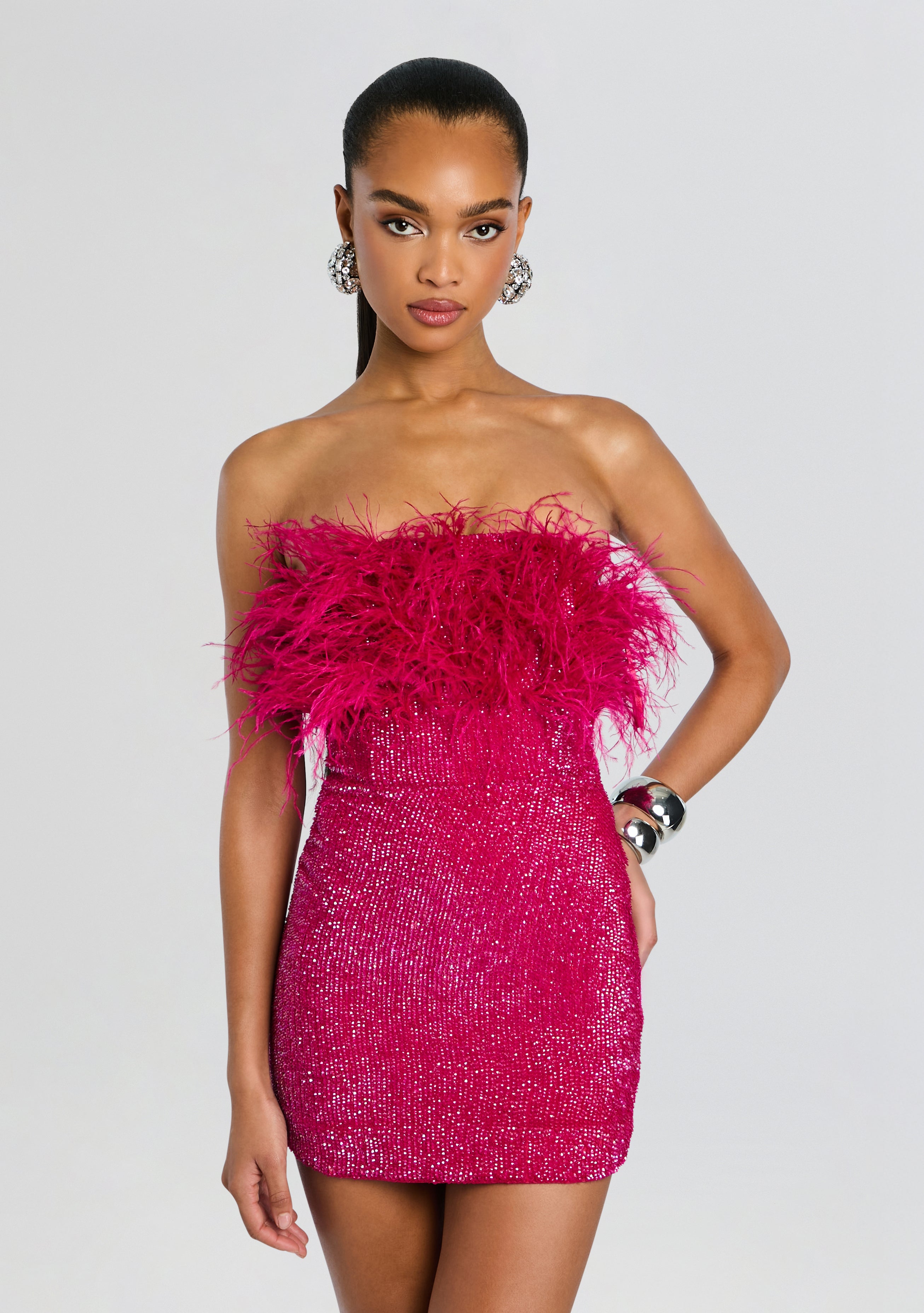Torin Sequin Feather Dress-Cup Shy