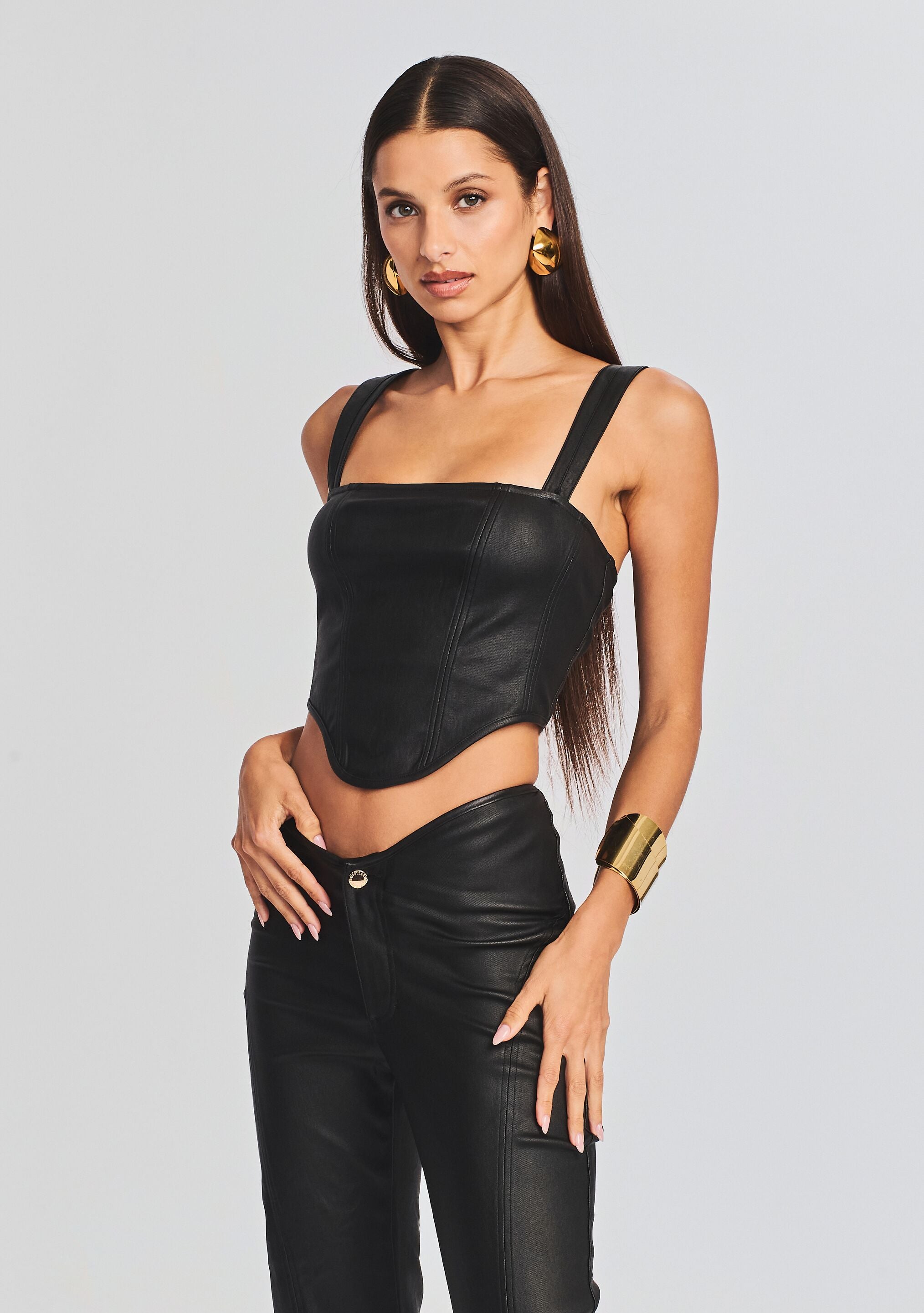 Jaylee Coated Denim Top-Cup Shy