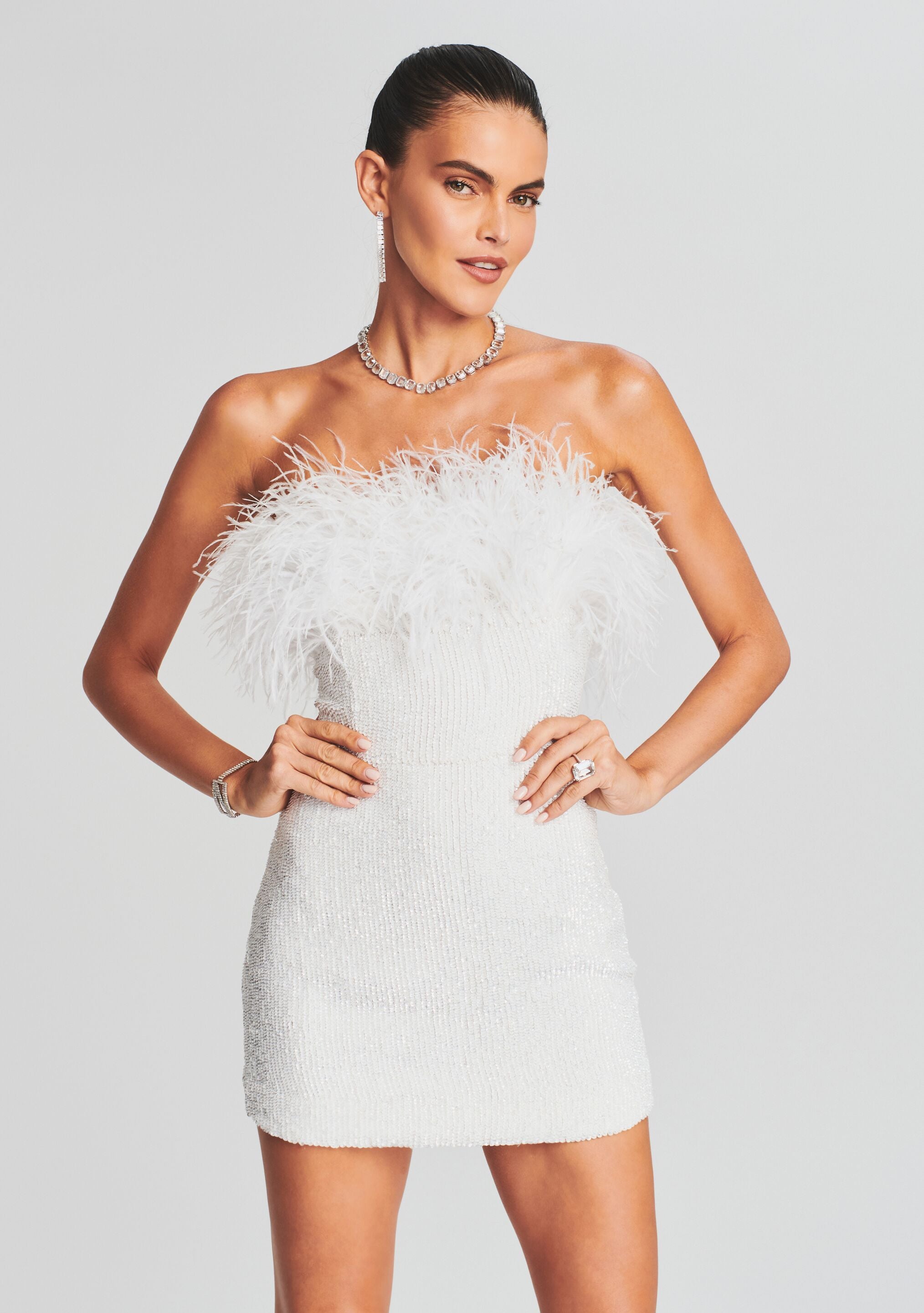 Torin Sequin Feather Dress-Cup Shy