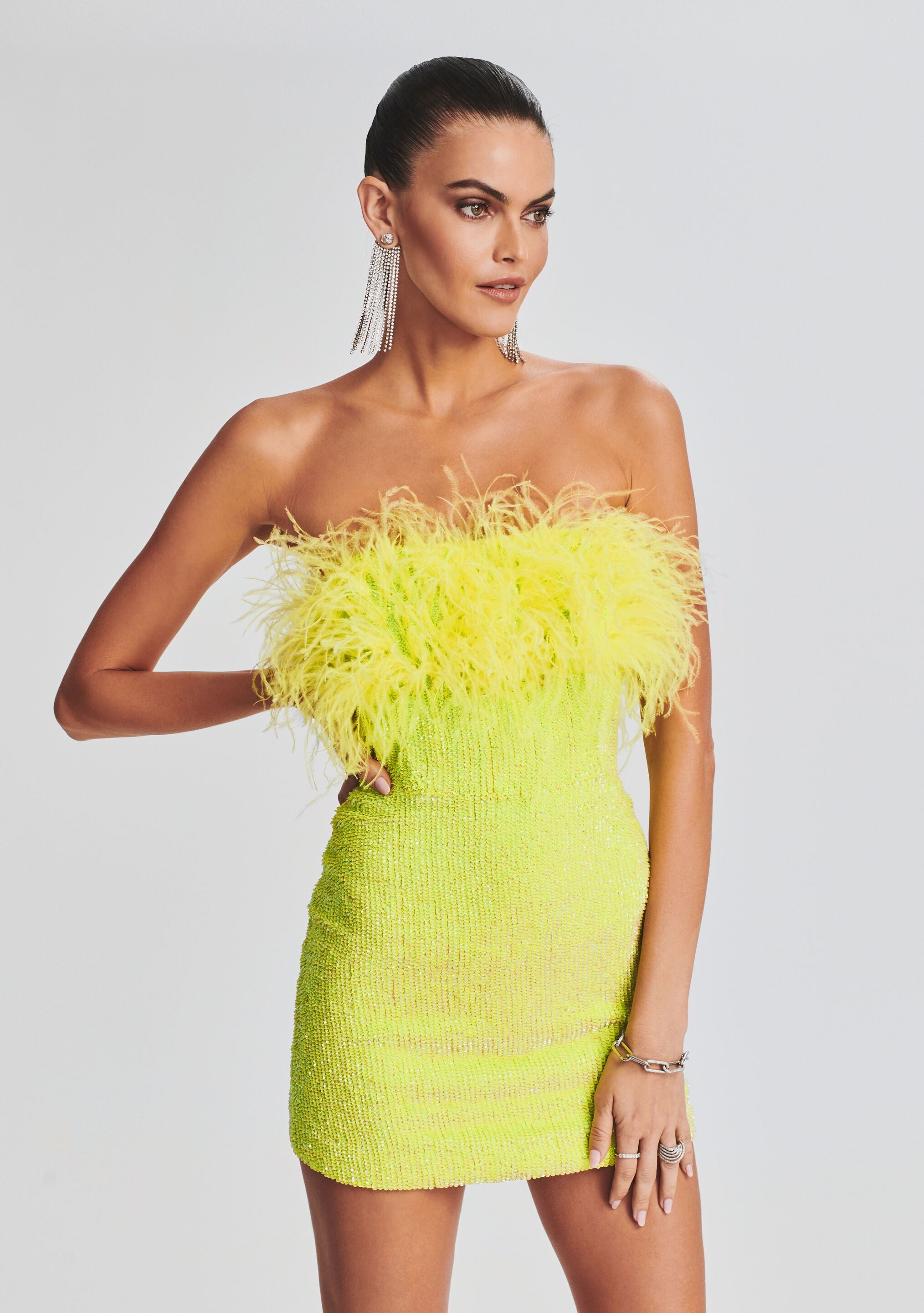 Torin Sequin Feather Dress-Cup Shy