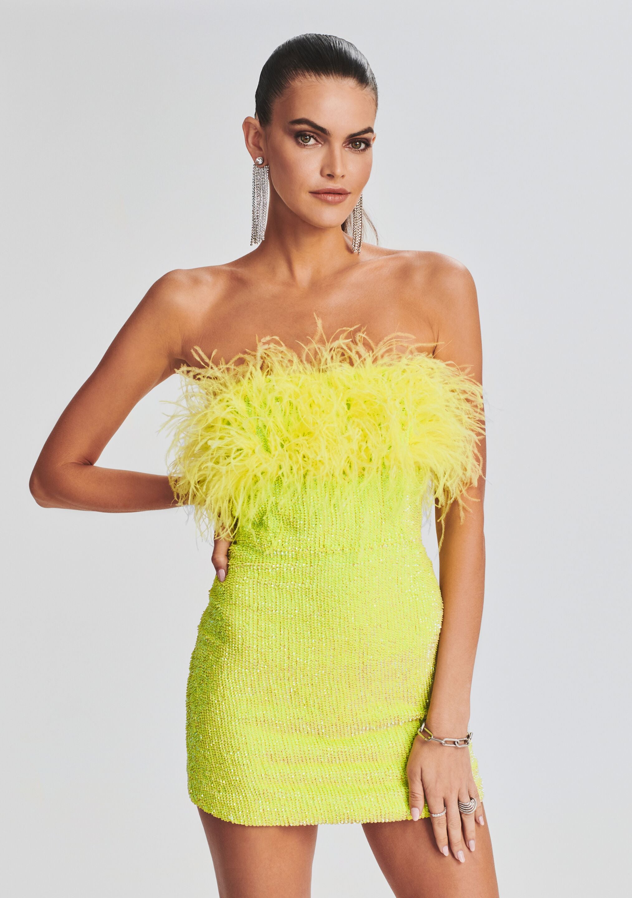 Torin Sequin Feather Dress-Cup Shy