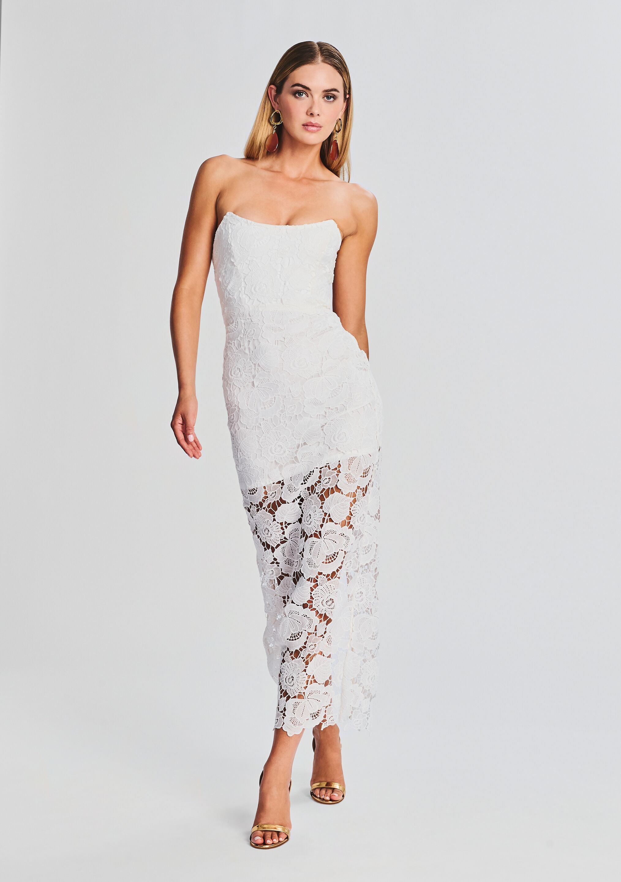Eliza Lace Strapless Maxi Dress-Cup Shy