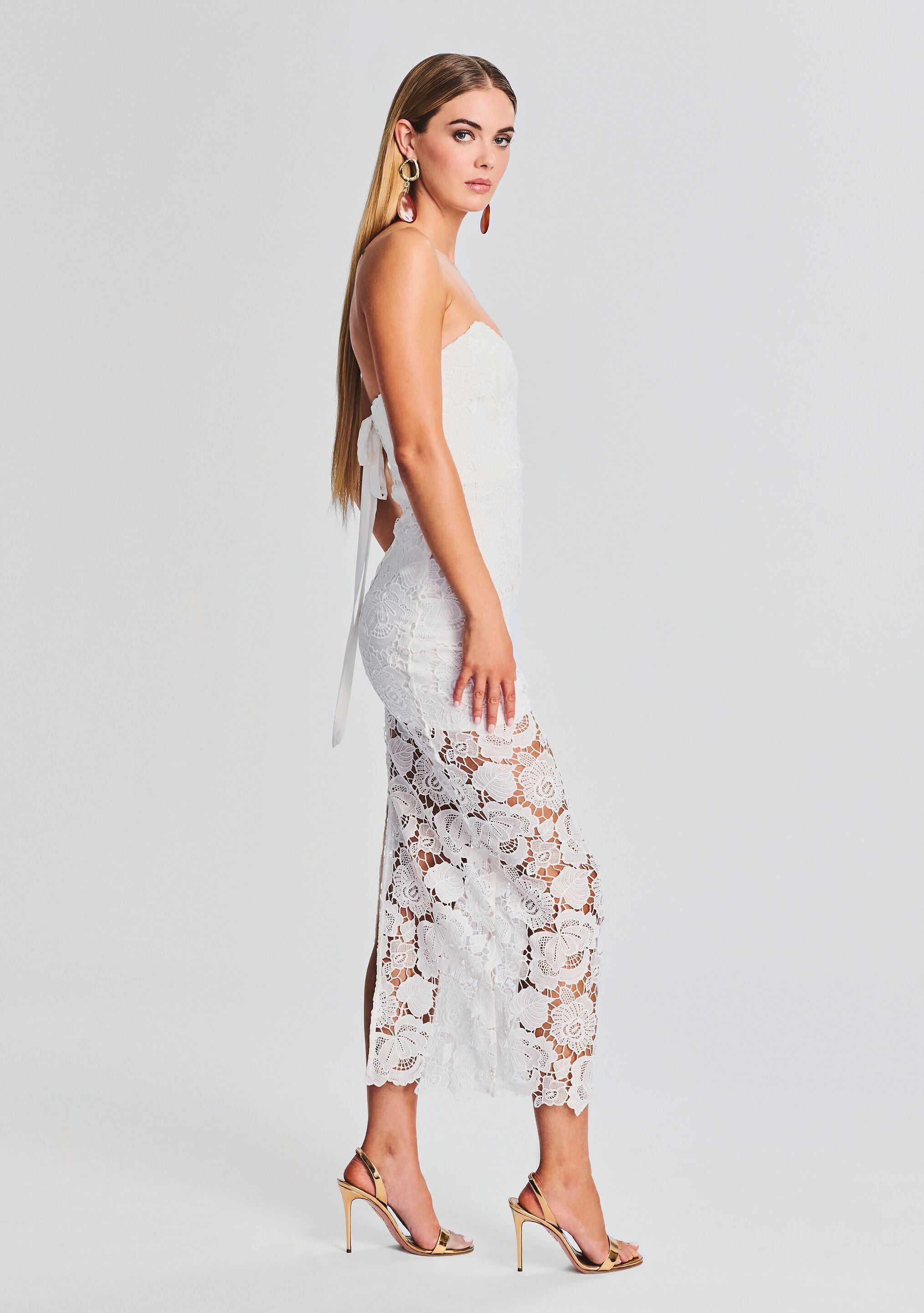 Eliza Lace Strapless Maxi Dress-Cup Shy