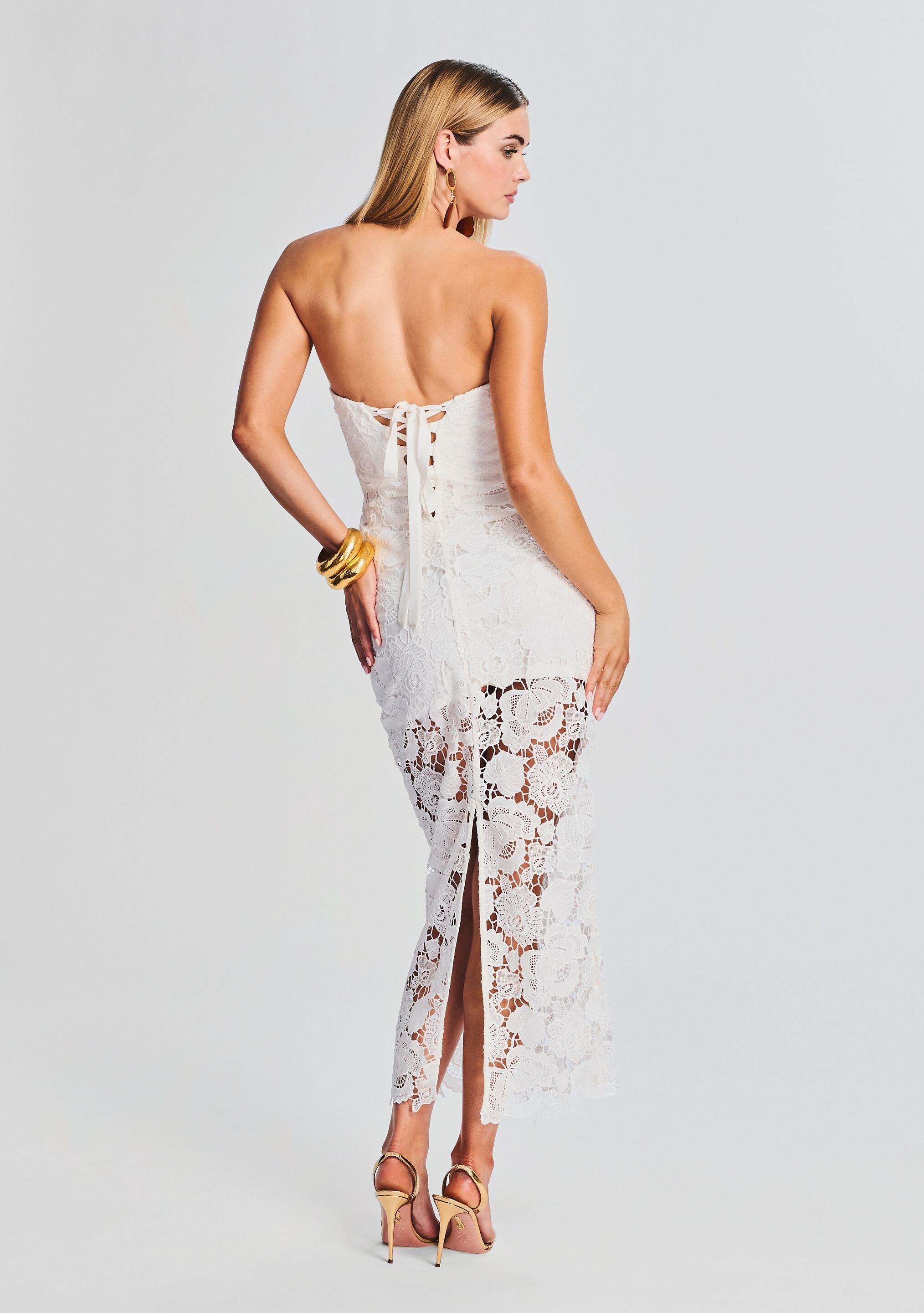 Eliza Lace Strapless Maxi Dress-Cup Shy