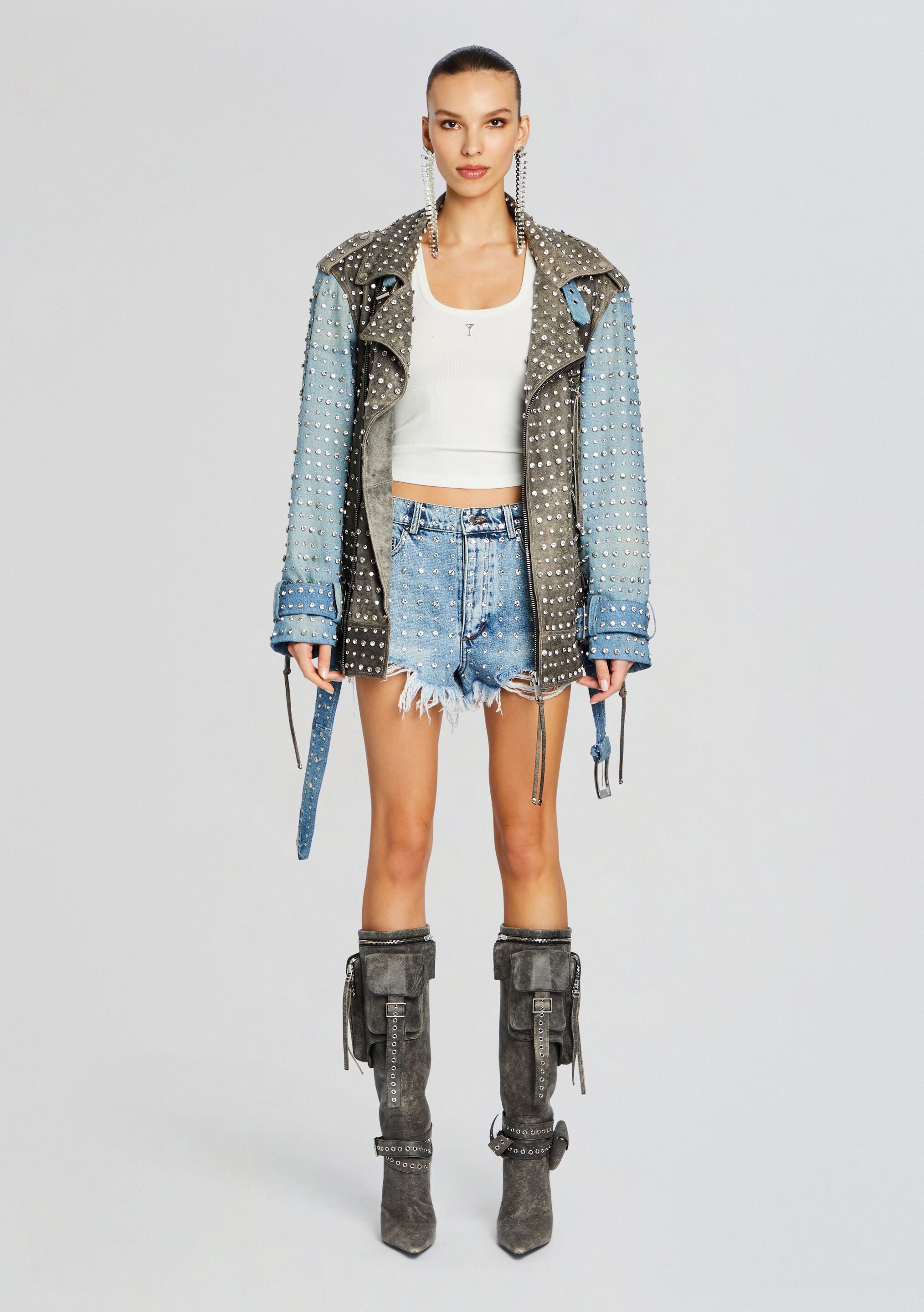 Angel Embellished Denim Short-Cup Shy
