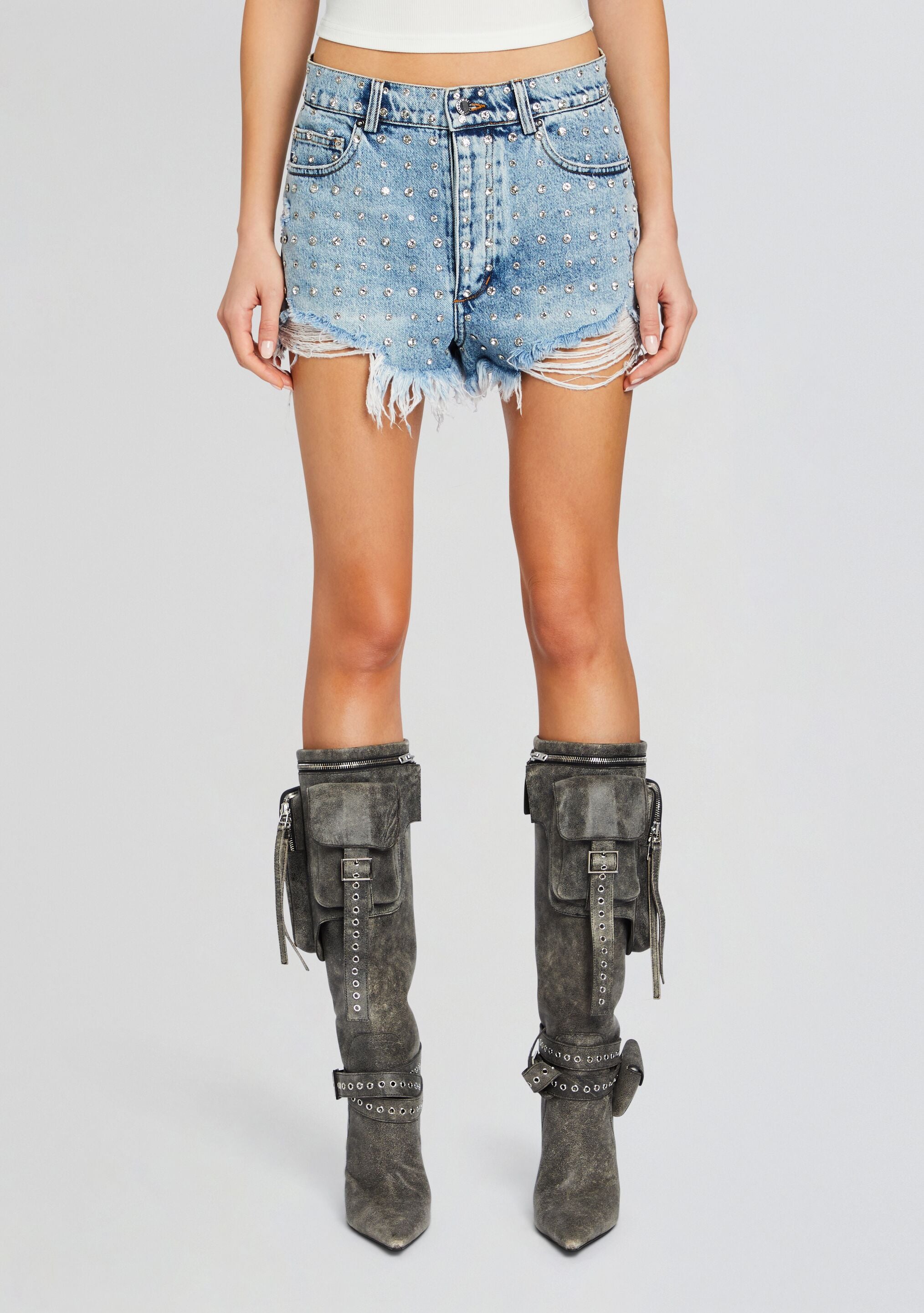 Angel Embellished Denim Short-Cup Shy