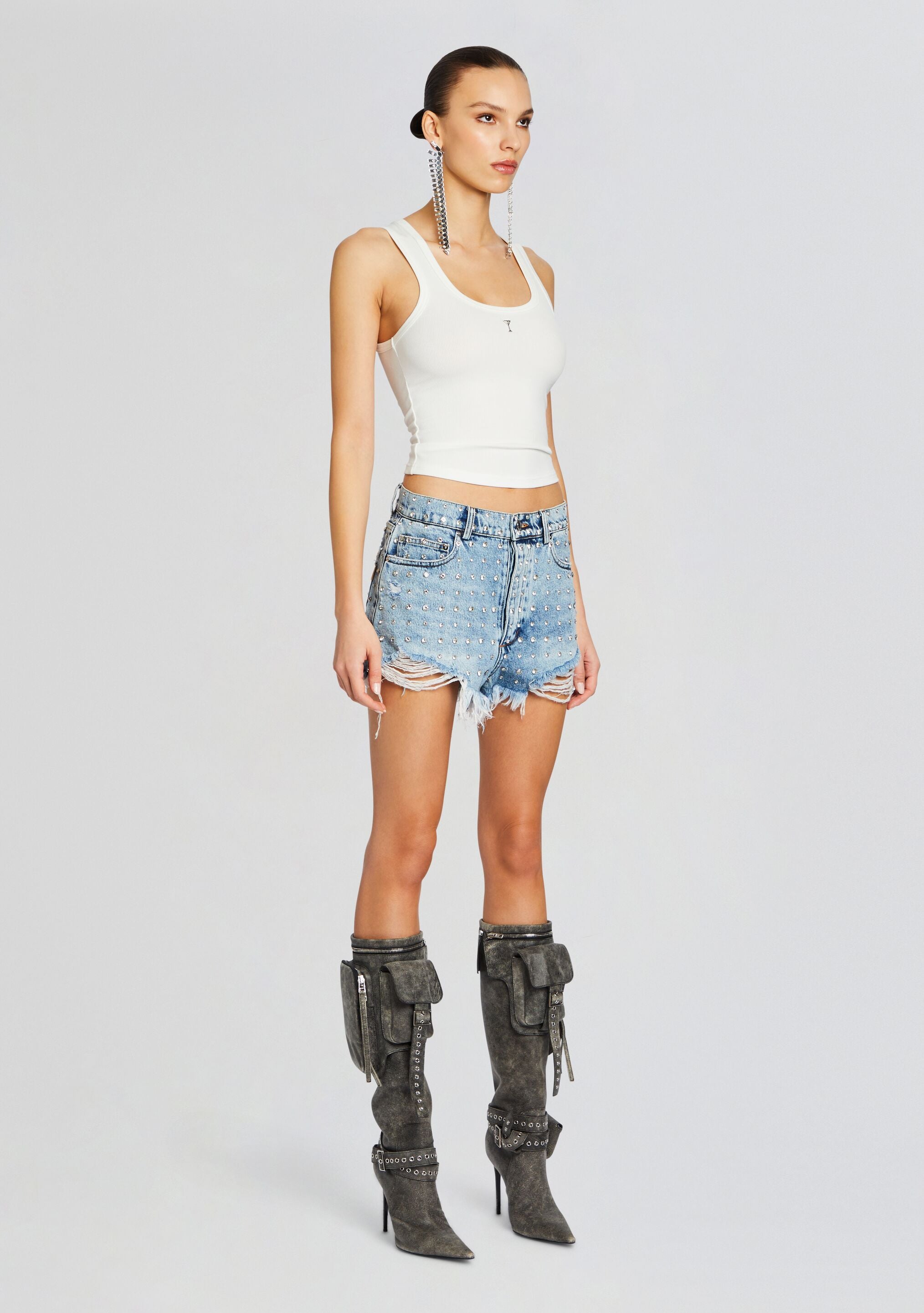 Angel Embellished Denim Short-Cup Shy