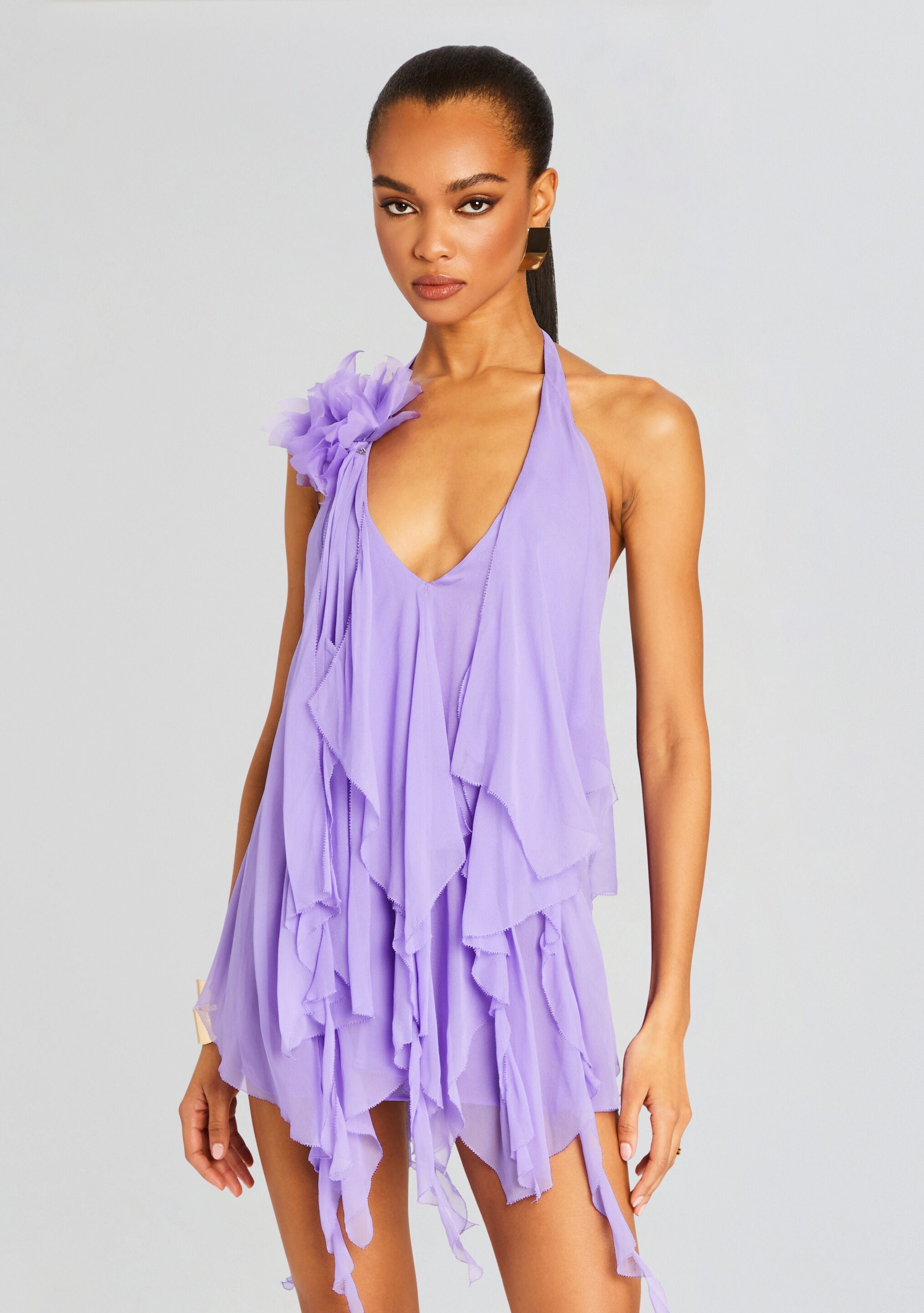 Caspian Silk Chiffon Dress-Cup Shy